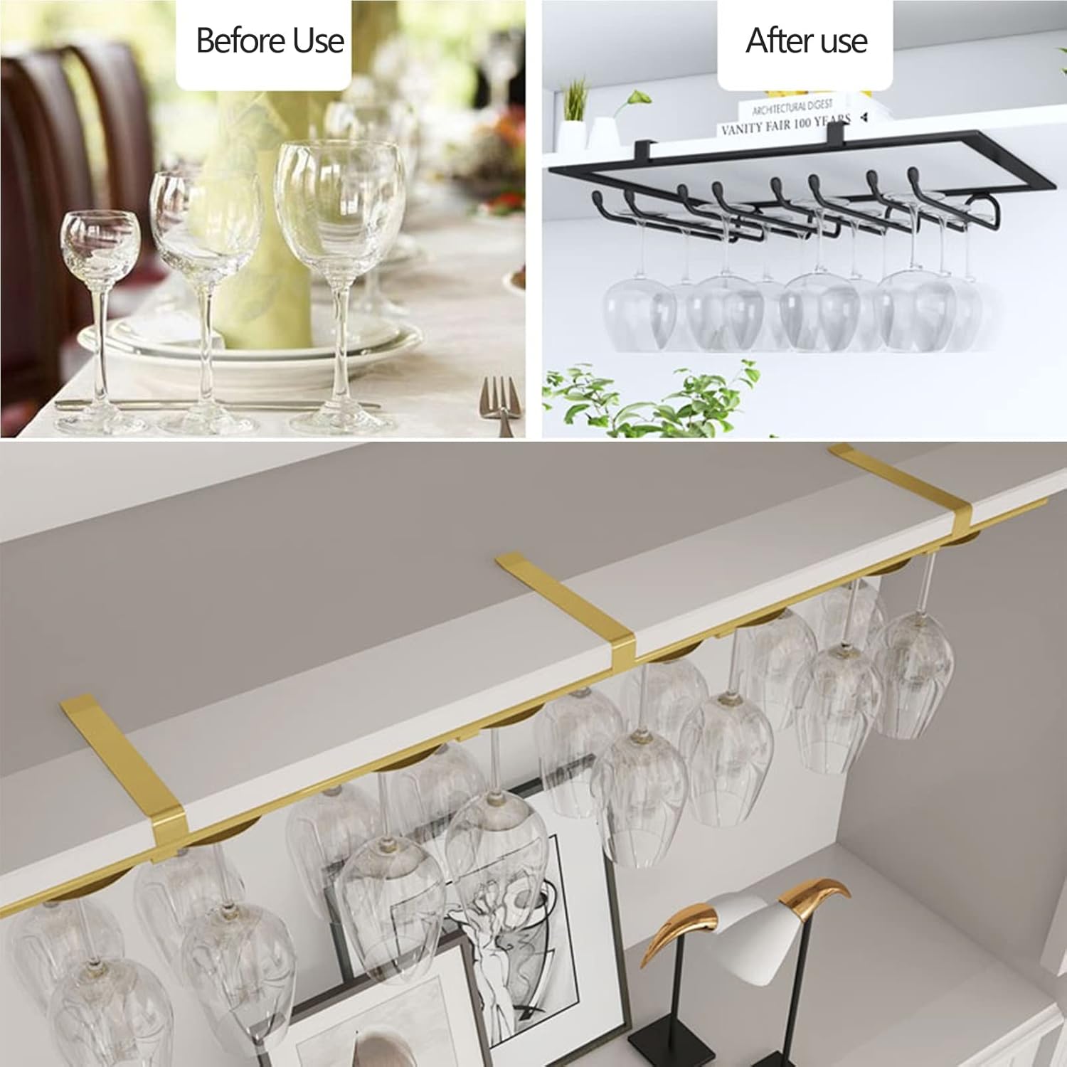 Suuim Metal Wine Glass Rack for Cabinet Bar Kitchen