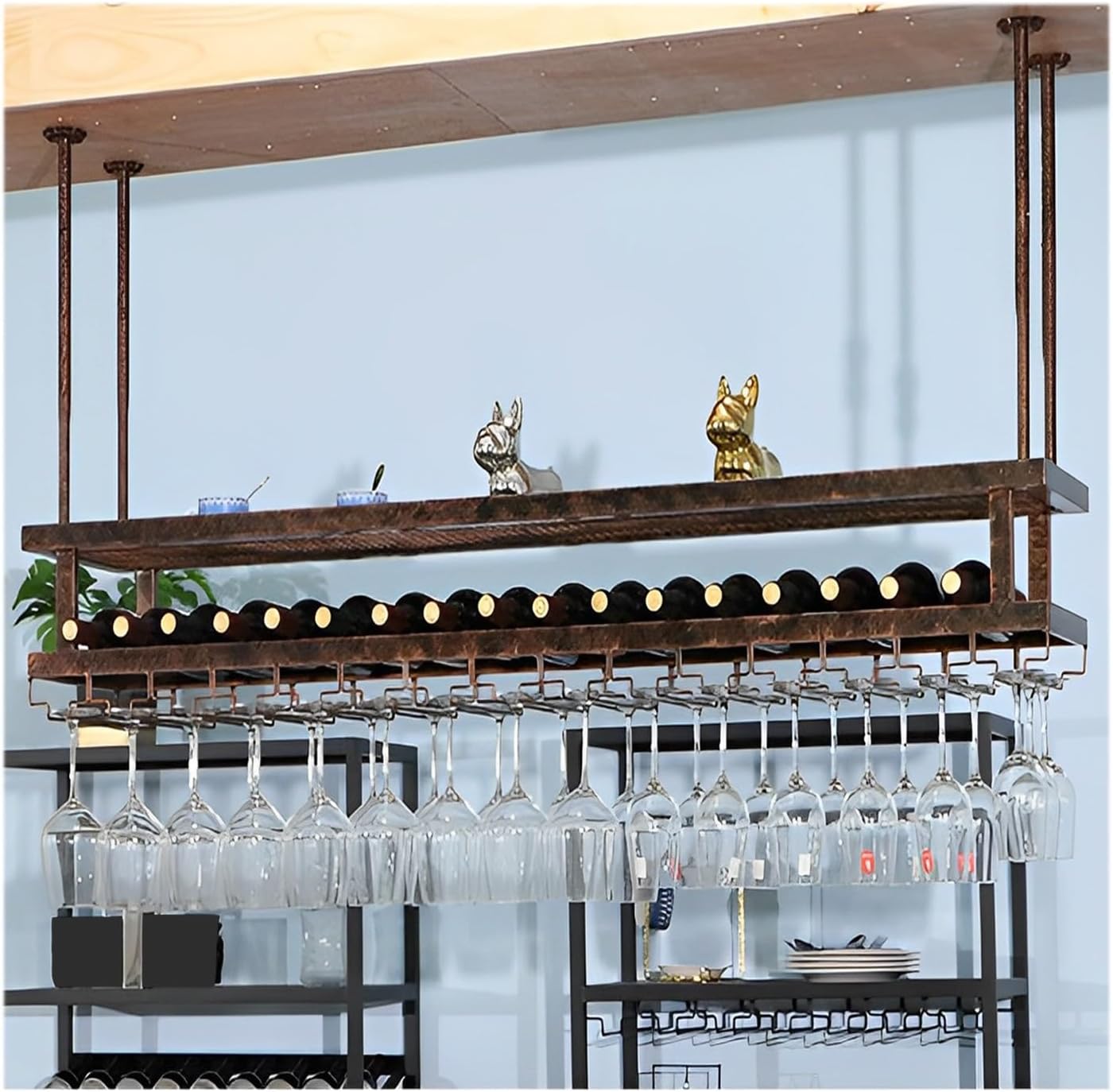 LIGUOYI Ceiling Wine Glass Hanger 3 Layers Space Saving Storage Rack