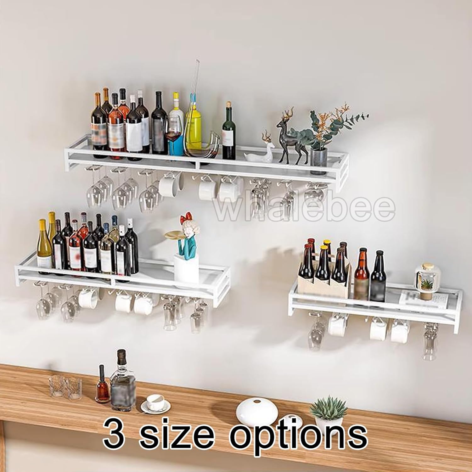 Whalebee Wall Mounted Wine Glass Rack 60cm 80cm 100cm 5 7 9 Rows
