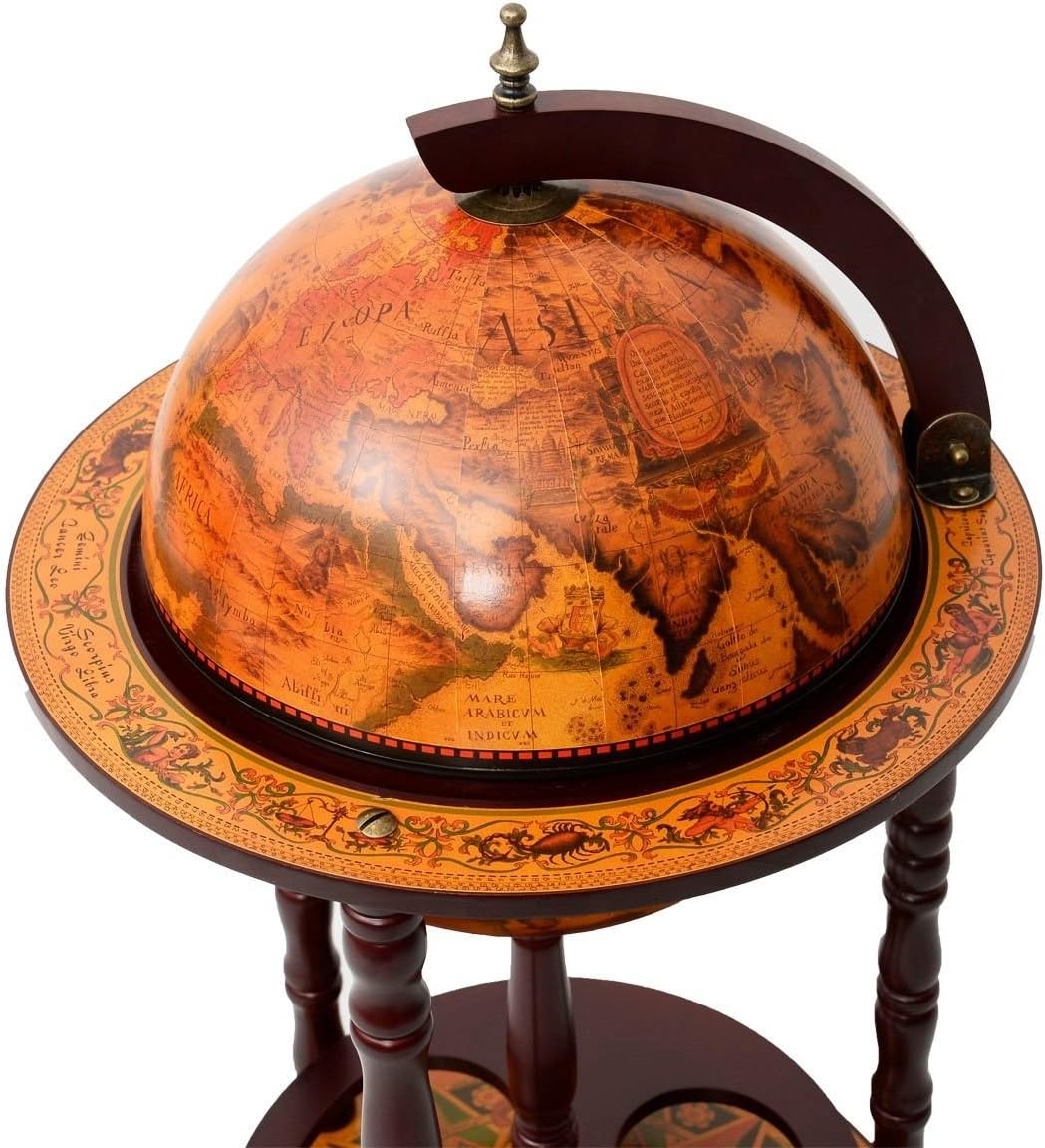 36 Inch Retro Globe Bar Cabinet with Wheels
