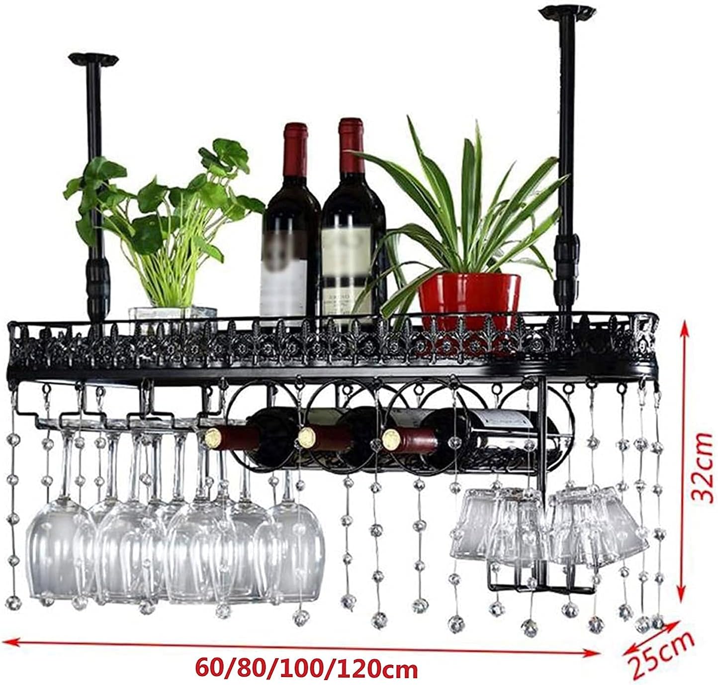Wall Mounted Wine Rack with Crystal Pendant for Bars and Kitchens