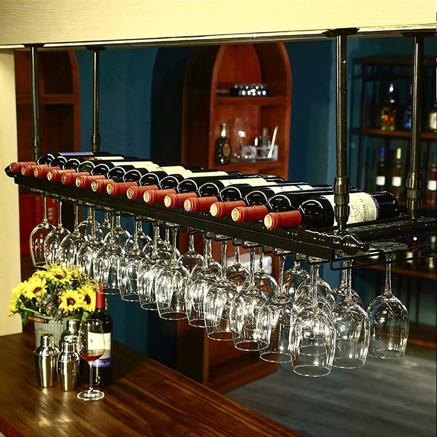 IOCCIOBB Metal Black Wine Rack with Adjustable Holder