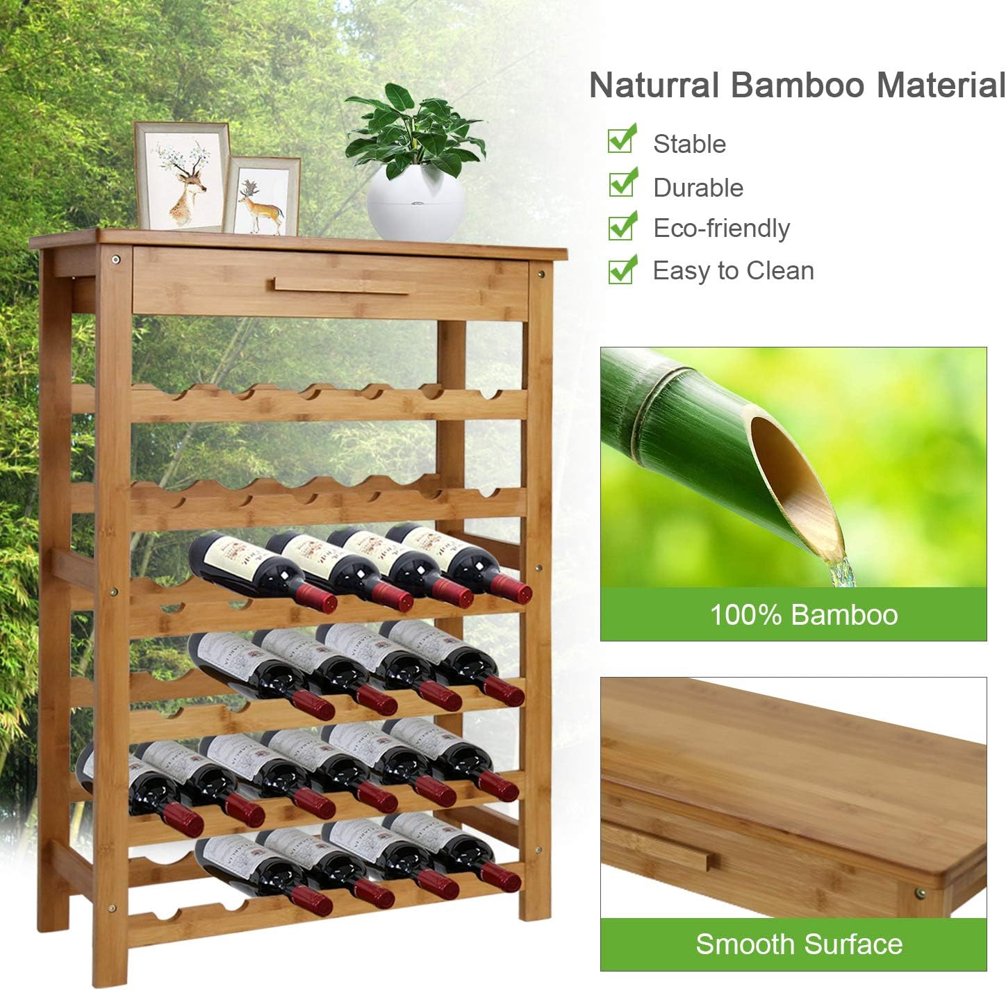 Kinlife Bamboo 6-Tier Wine Rack with Drawer