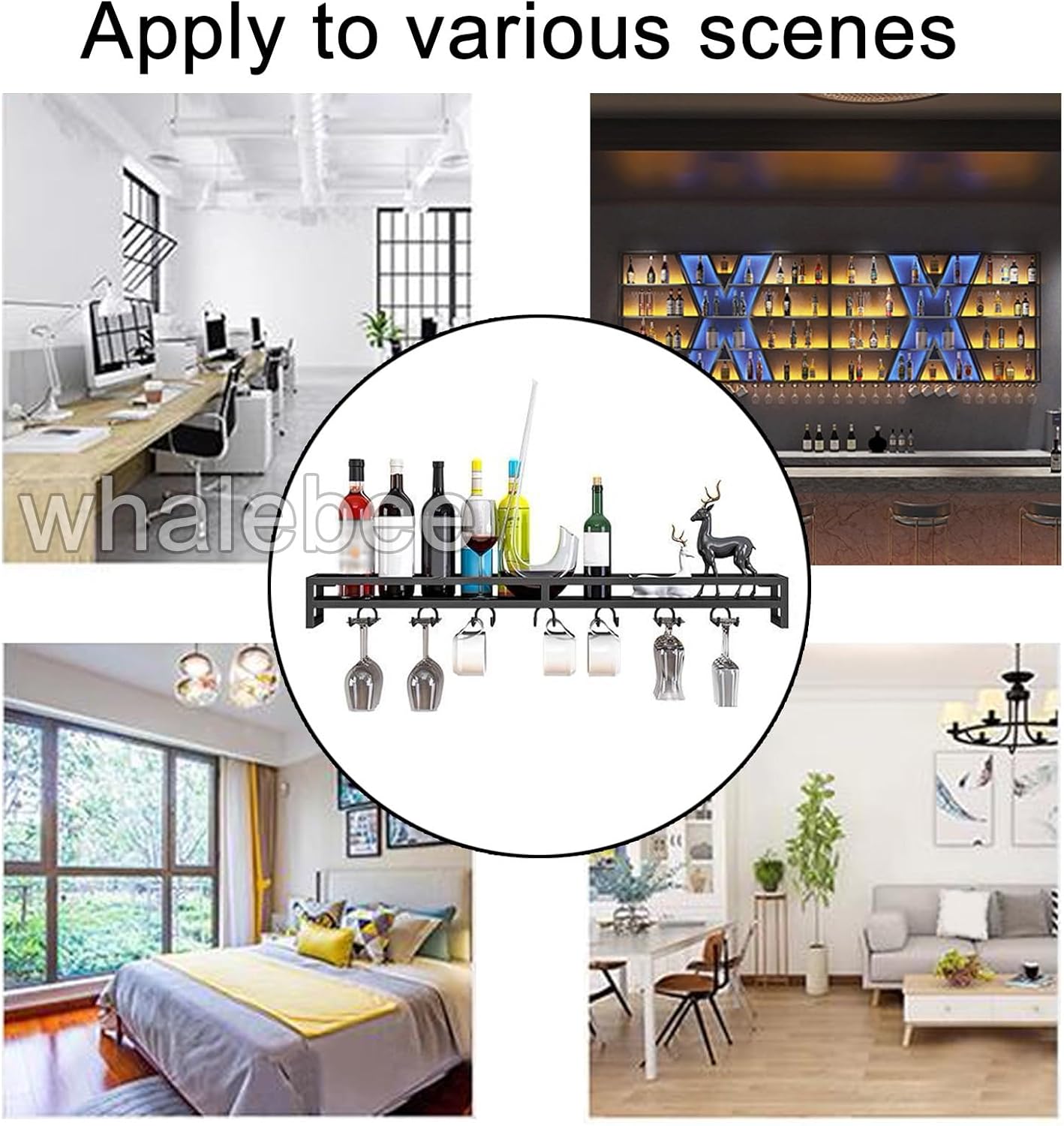 Whalebee Wall Mounted Wine Glass Rack 60cm 80cm 100cm 5 7 9 Rows