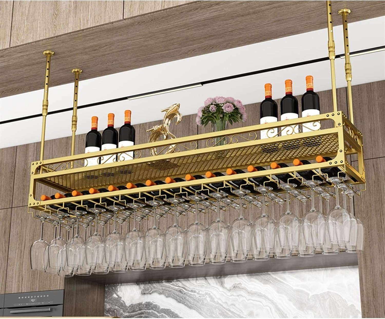 Suuim Adjustable Height Wine Rack with Hanging Holder