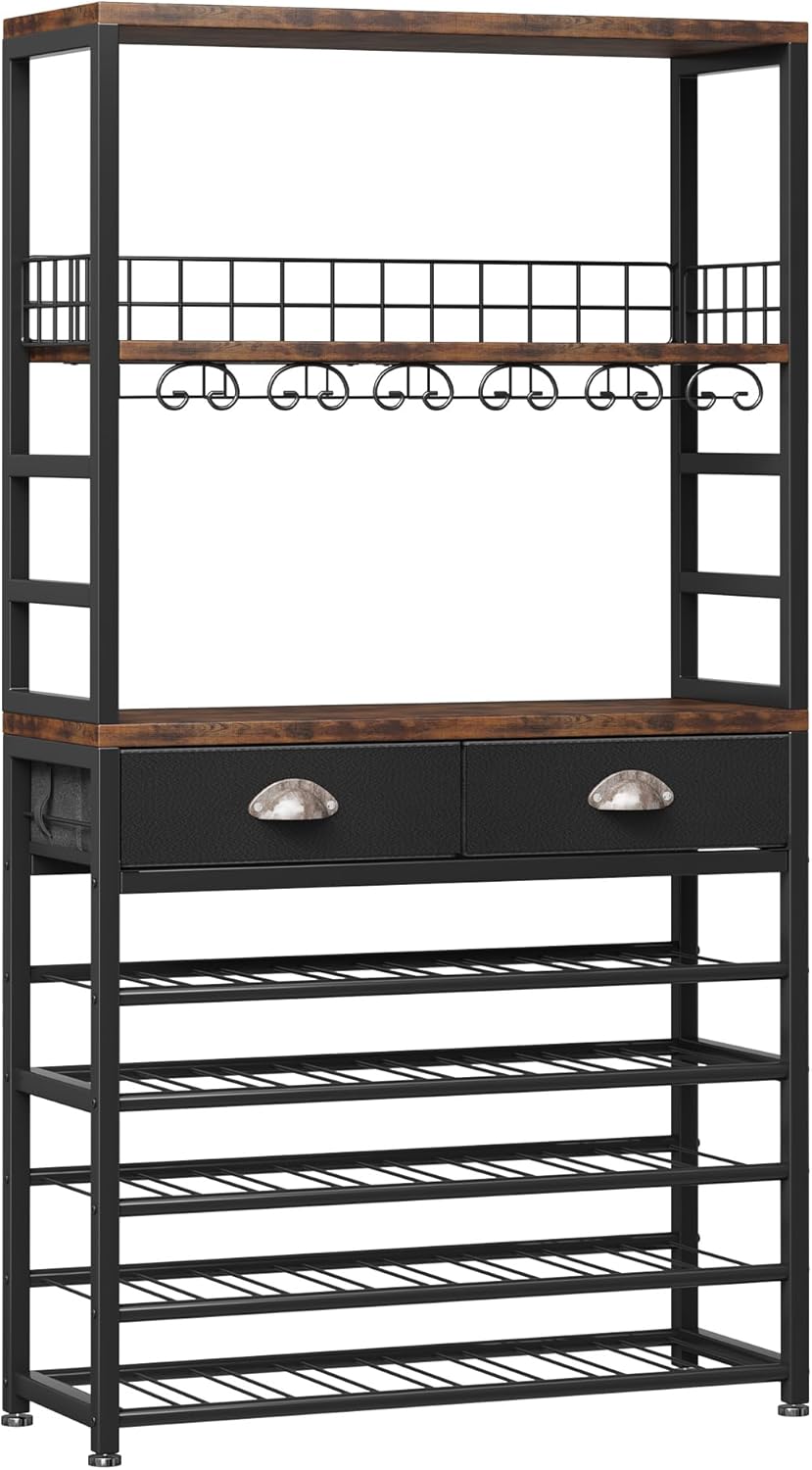 Homeiju 6-Tier Freestanding Wine Cabinet with Drawer and Storage