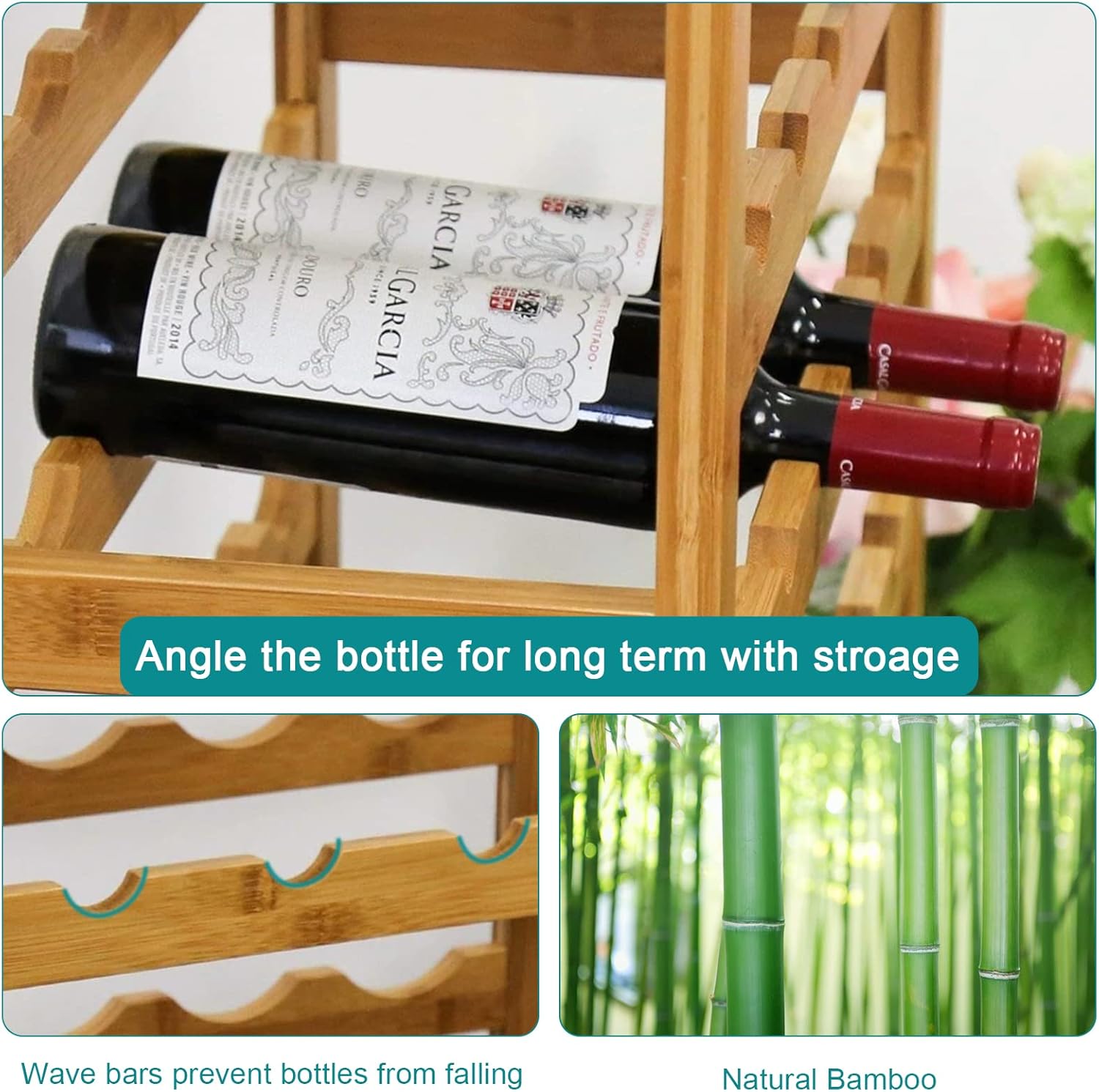 KINTNESS 36-Bottle Bamboo Wine Rack with Countertop