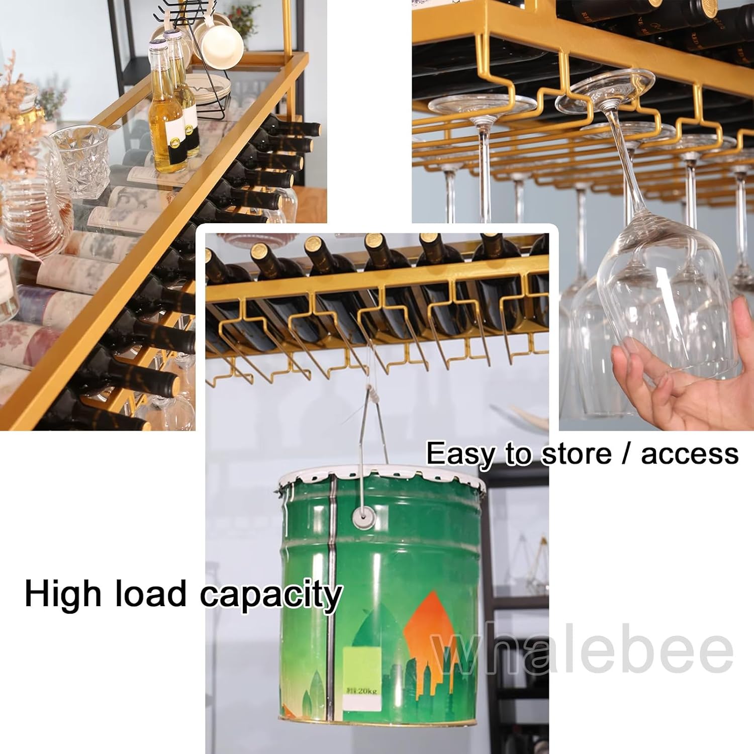 Whalebee Adjustable Metal Wine Glass Ceiling Rack