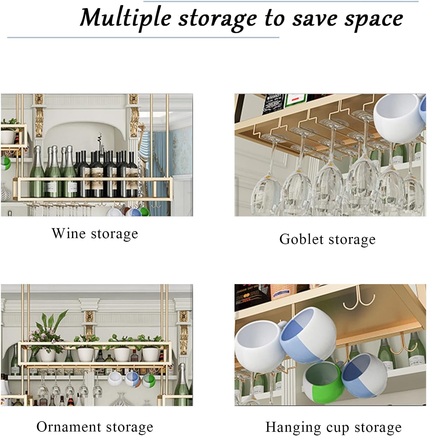 Ceiling Hanging Wine Rack with Adjustable Holder