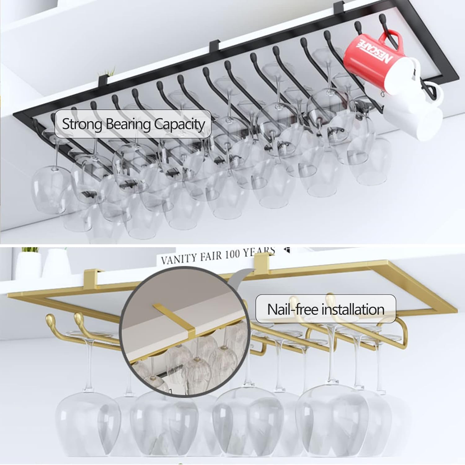 Suuim Metal Wine Glass Rack for Cabinet Bar Kitchen