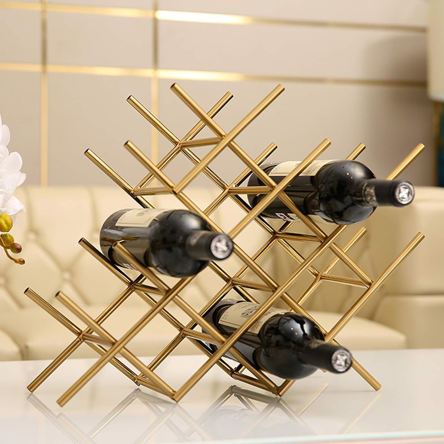 Countertop Wine Rack for 6 Bottles Golden Metal Design