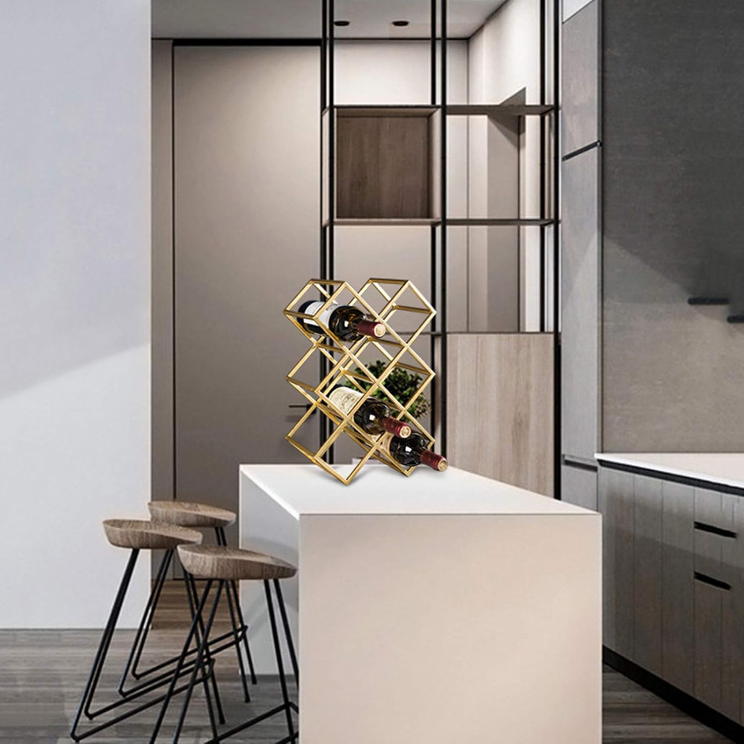 Modern Wine Rack for 8 Bottles Gold Finish