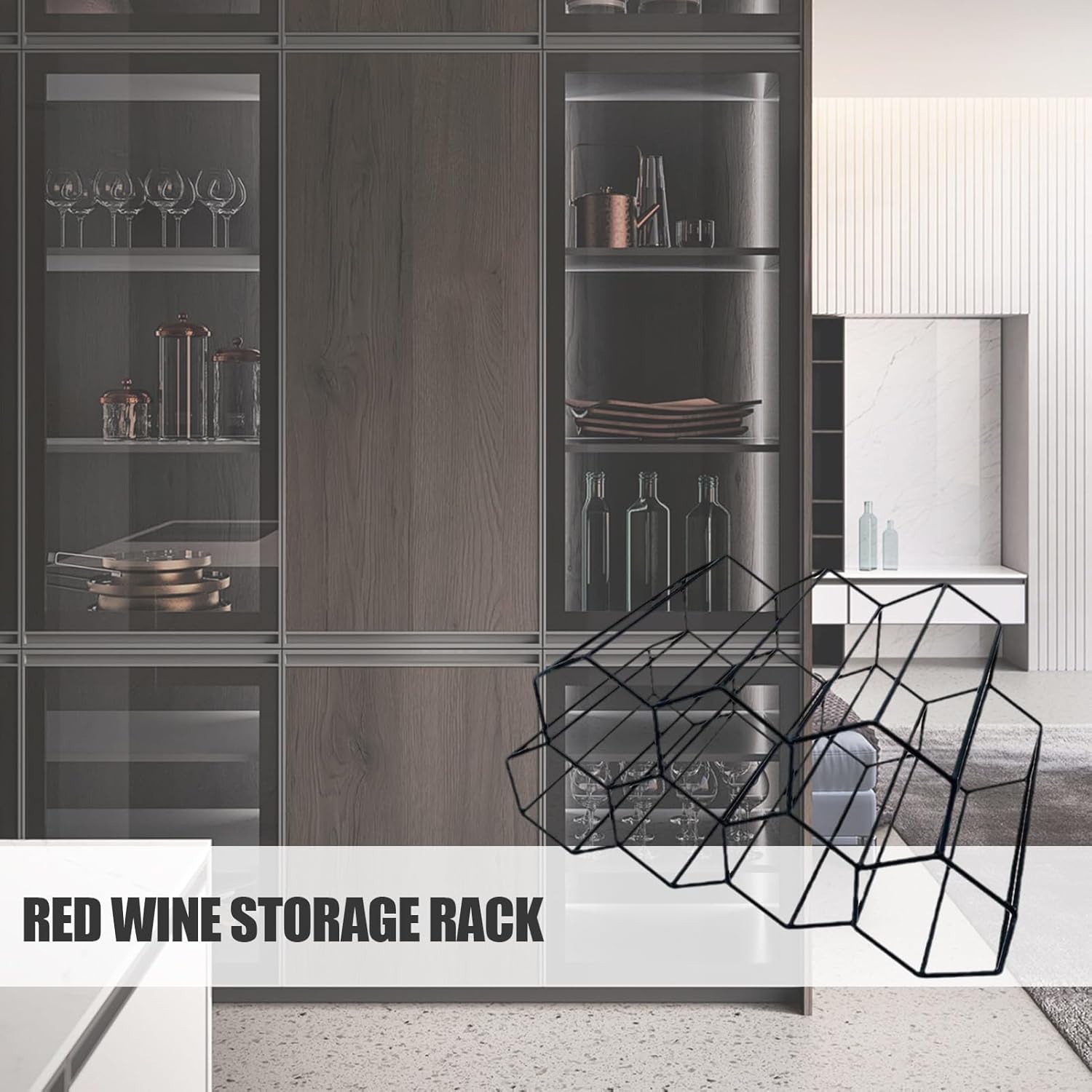 Awakentti Freestanding Wine Rack 7 Bottles Black Glass 1