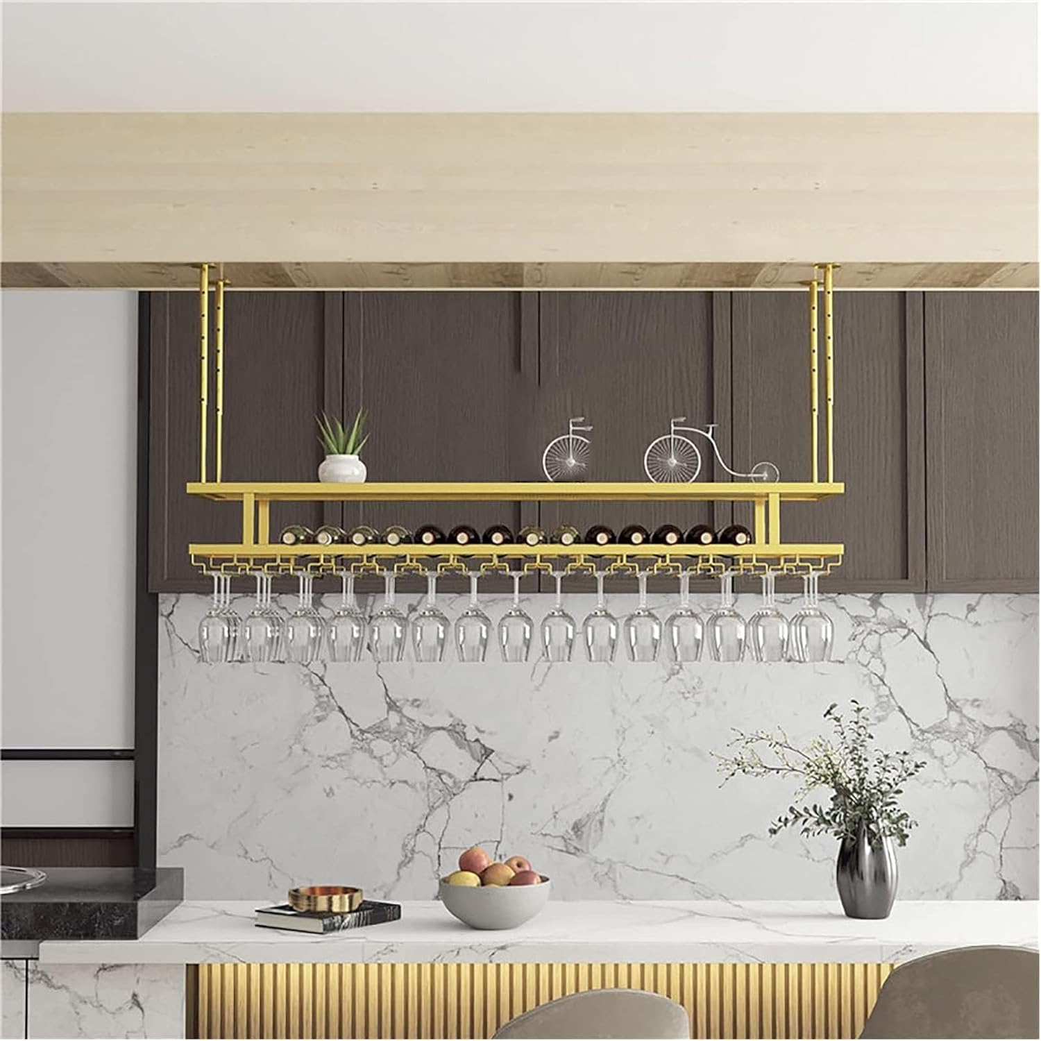 FAFACAI 2-Tier Wine Rack Ceiling Holder with Iron Design