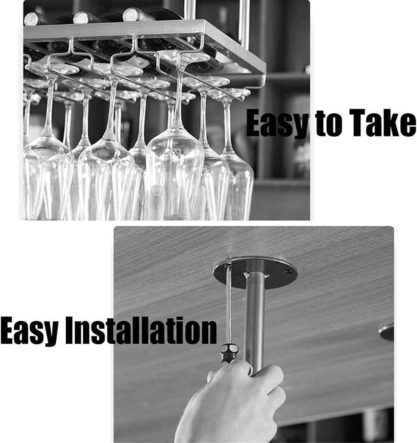 Ceiling Wine Rack with Glass Holder 60In