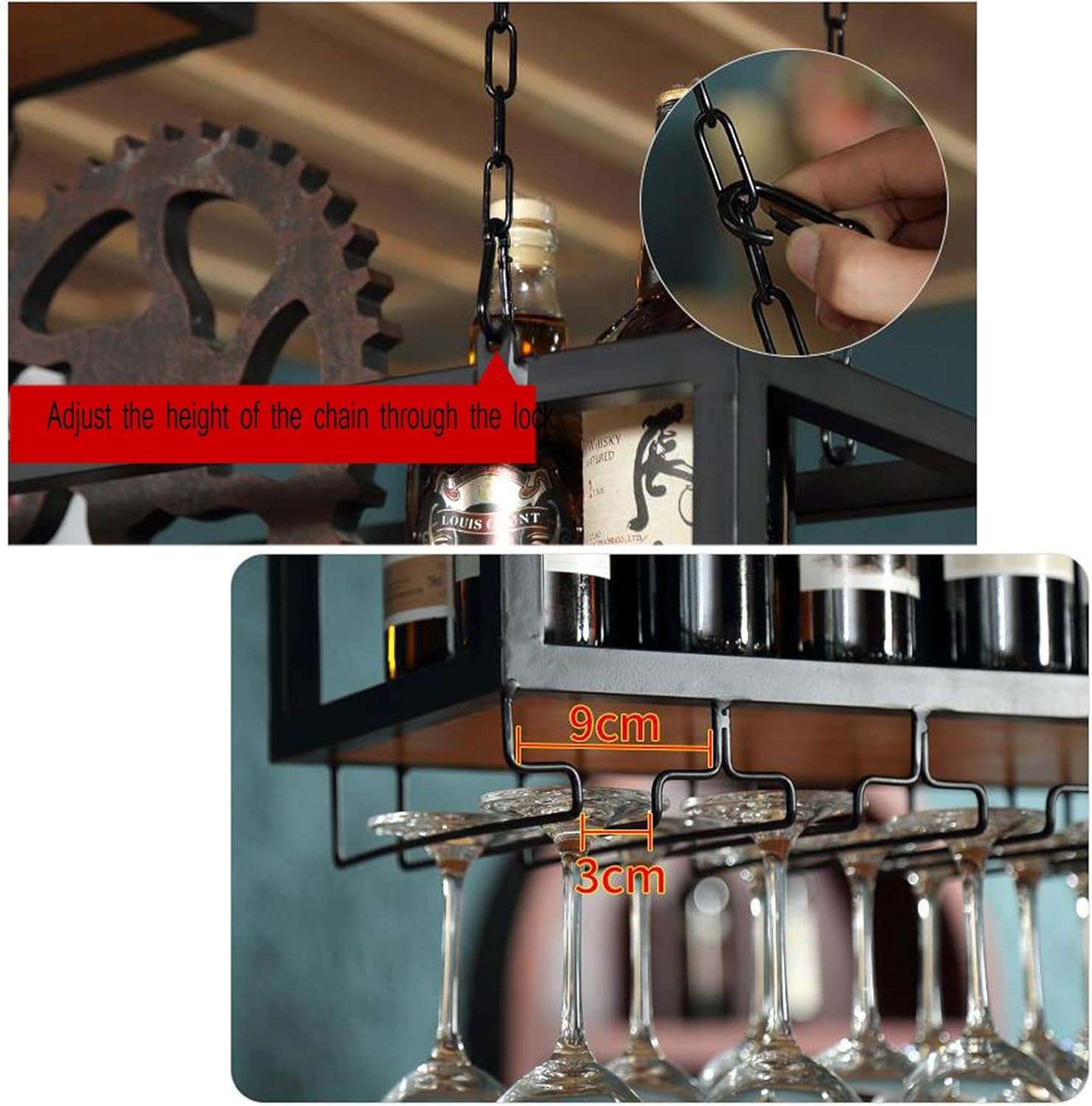 WORDFUN Industrial Style Wall-Mounted Wine Rack