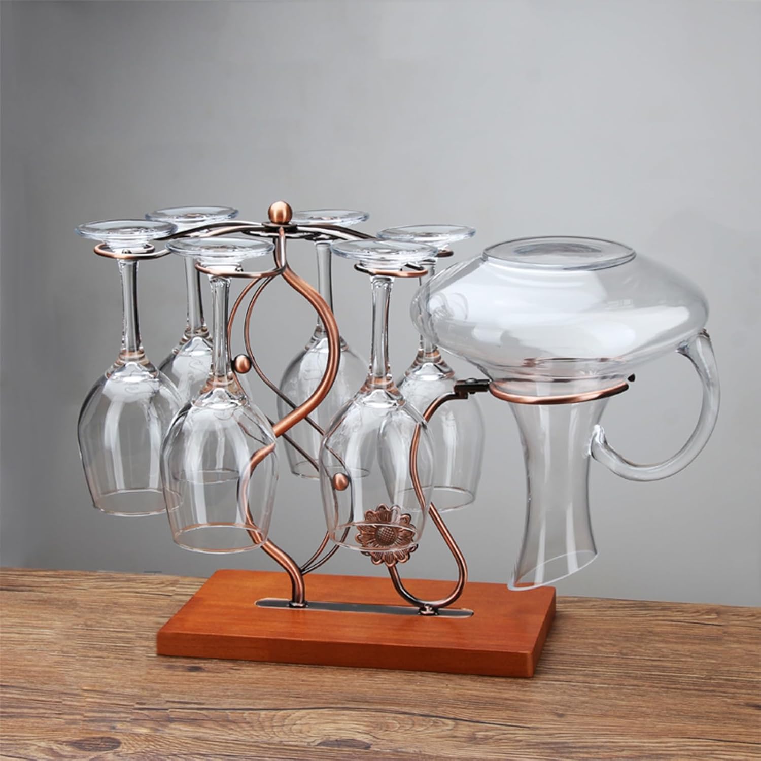 Modern Art Wine Glass Holder with 6 Glasses and 1 Decanter