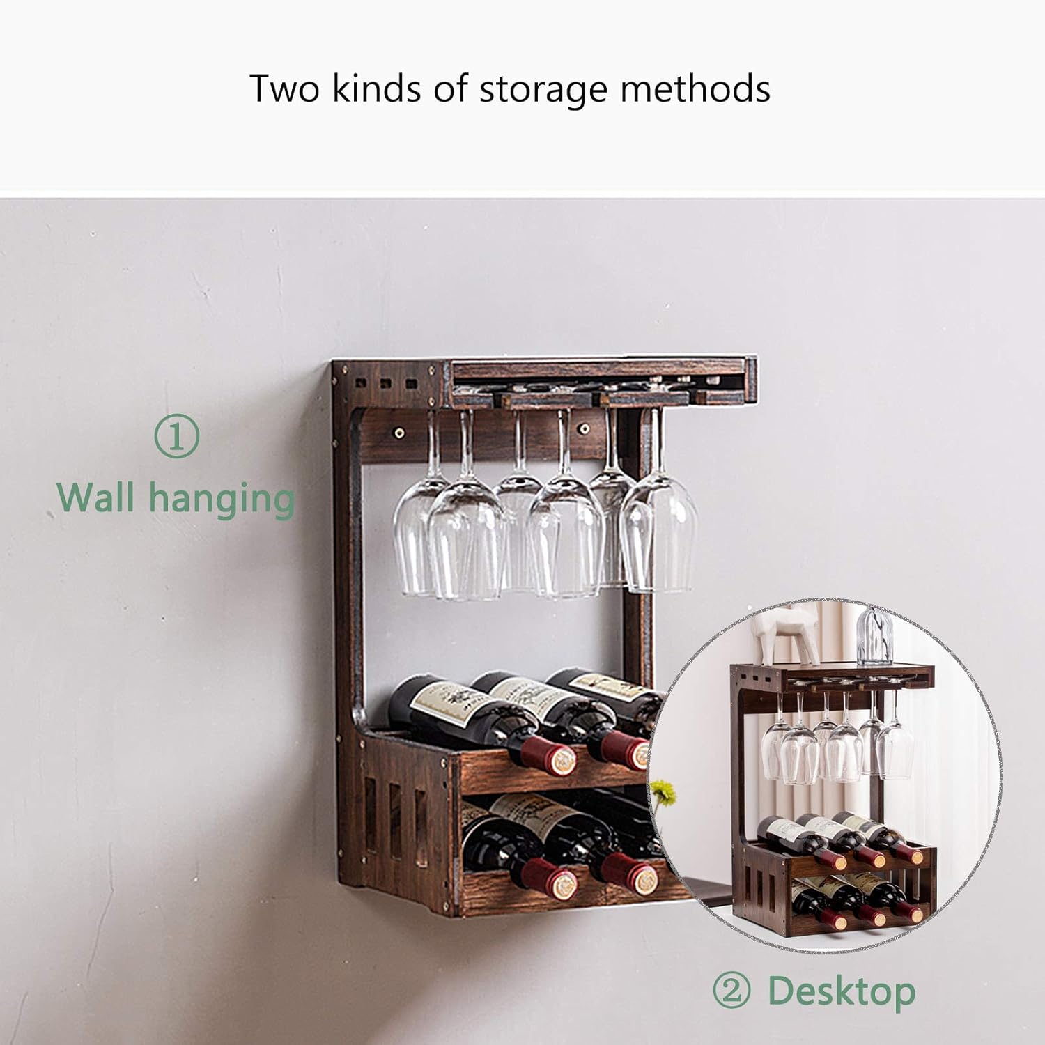 Bamboo Wine Rack Holder 6 Bottles 2 Rows Walnut