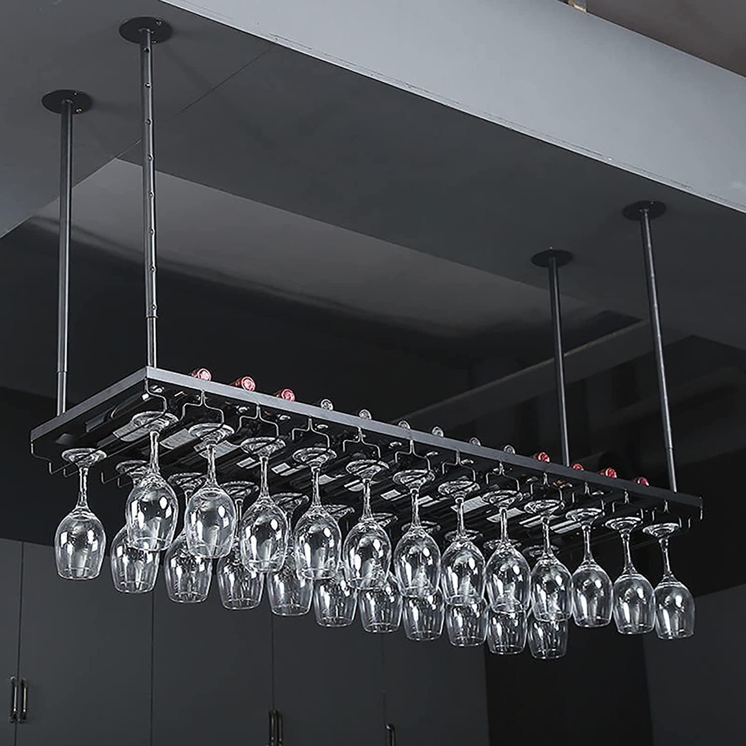 Adjustable Height Wall-Mounted Wine Rack for Kitchen and Bar