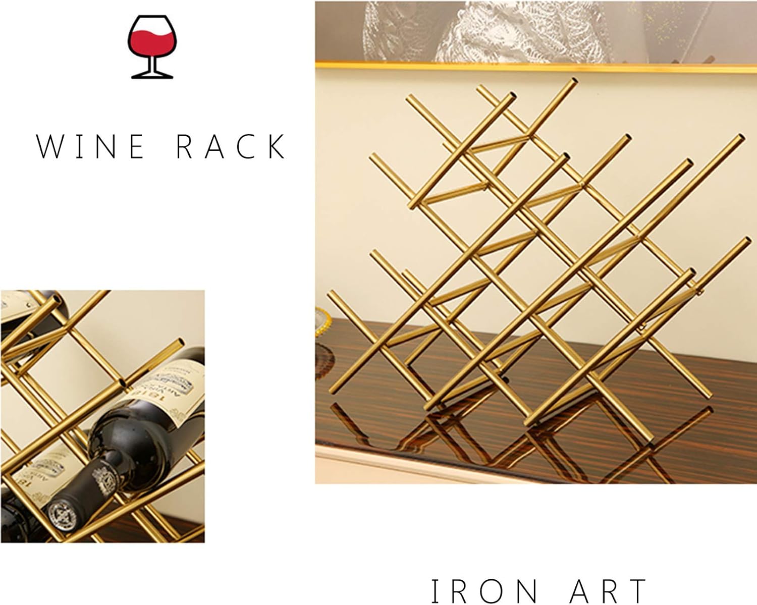 Countertop Wine Rack for 6 Bottles Golden Metal Design