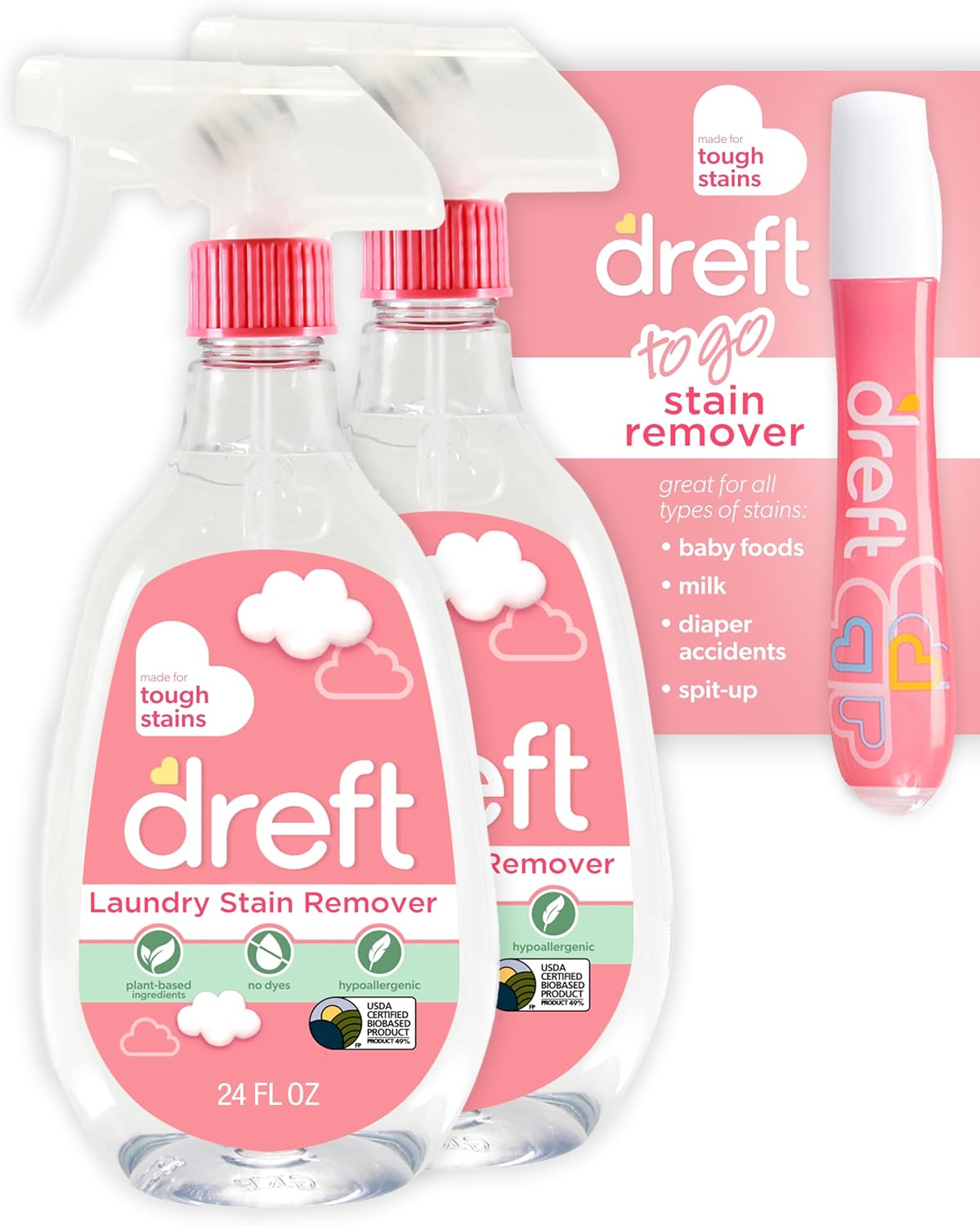 Dreft Stain Remover Spray 24 Fl Oz Pack of 2 with Stain Pen