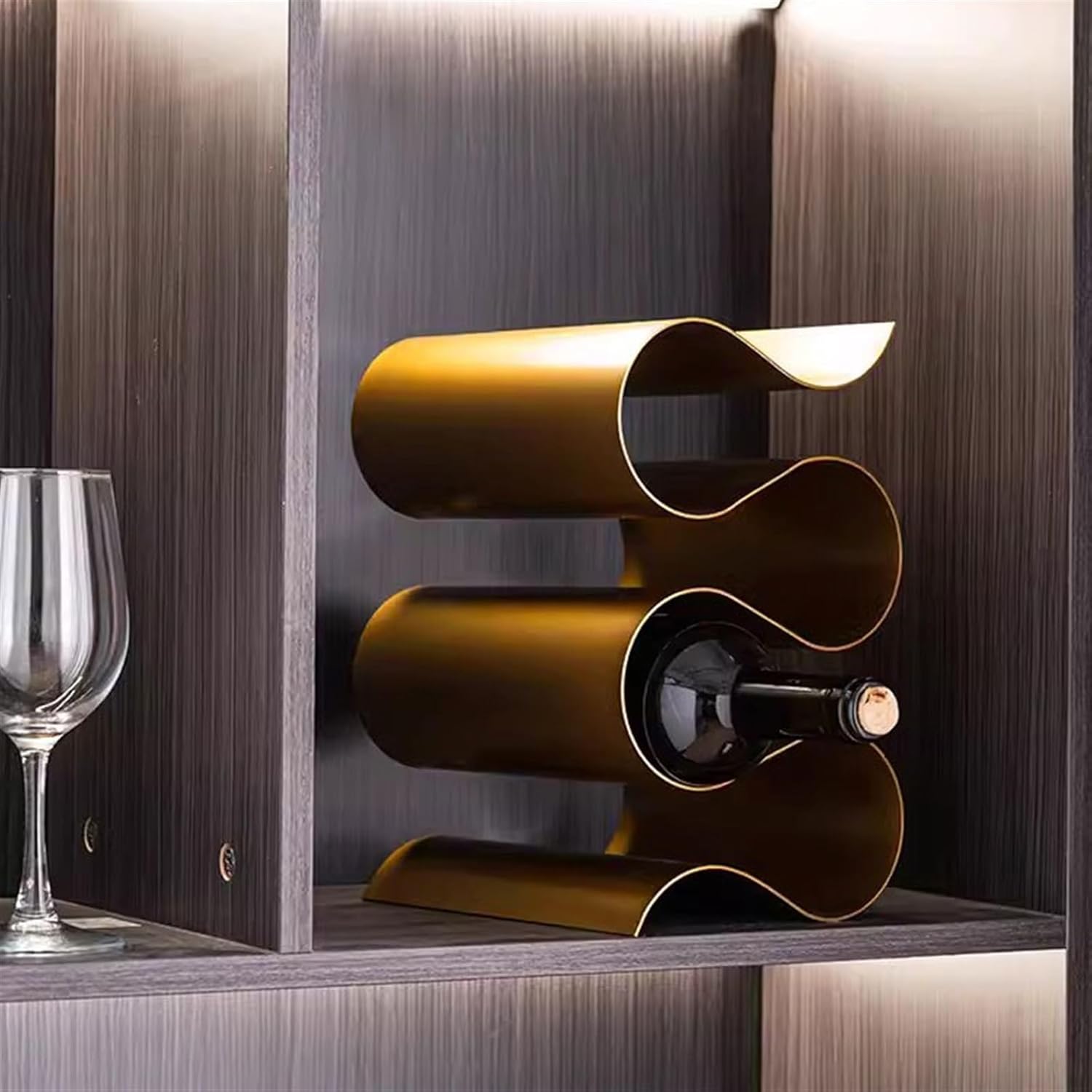 Black Tabletop Wine Rack with S-Shaped Design