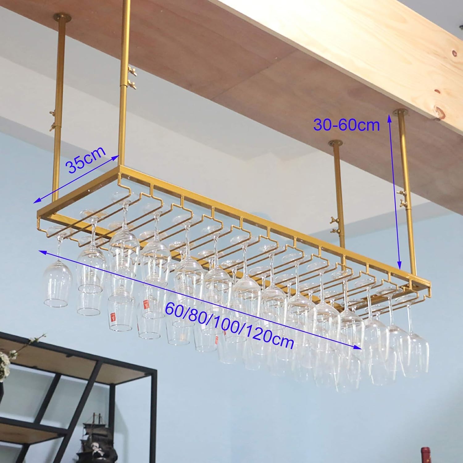 DASHADAO Rustic Iron Wine Glass Holder Ceiling Rack