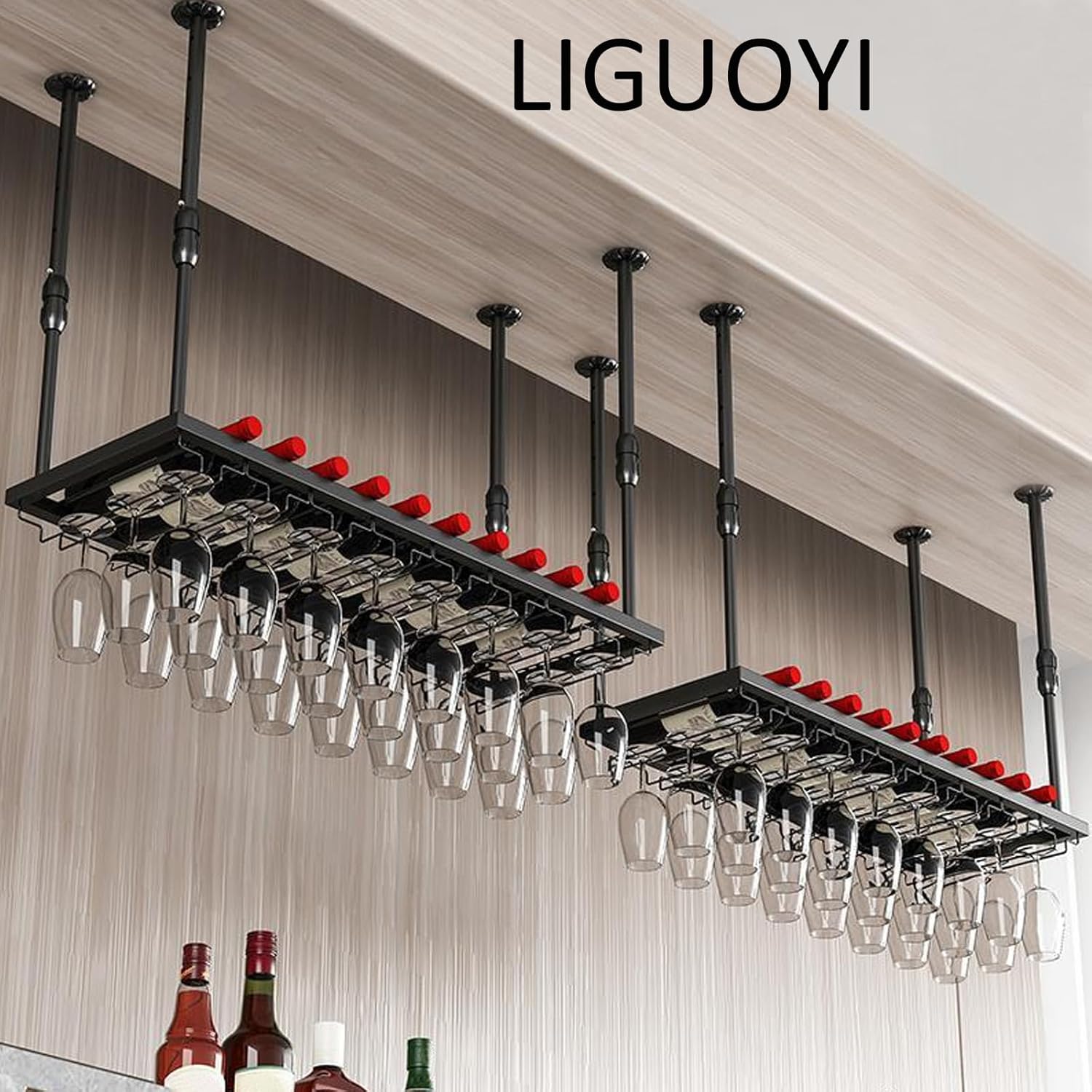 LIGUOYI Hanging Stemware Holder Adjustable Wine Glass Display Stand