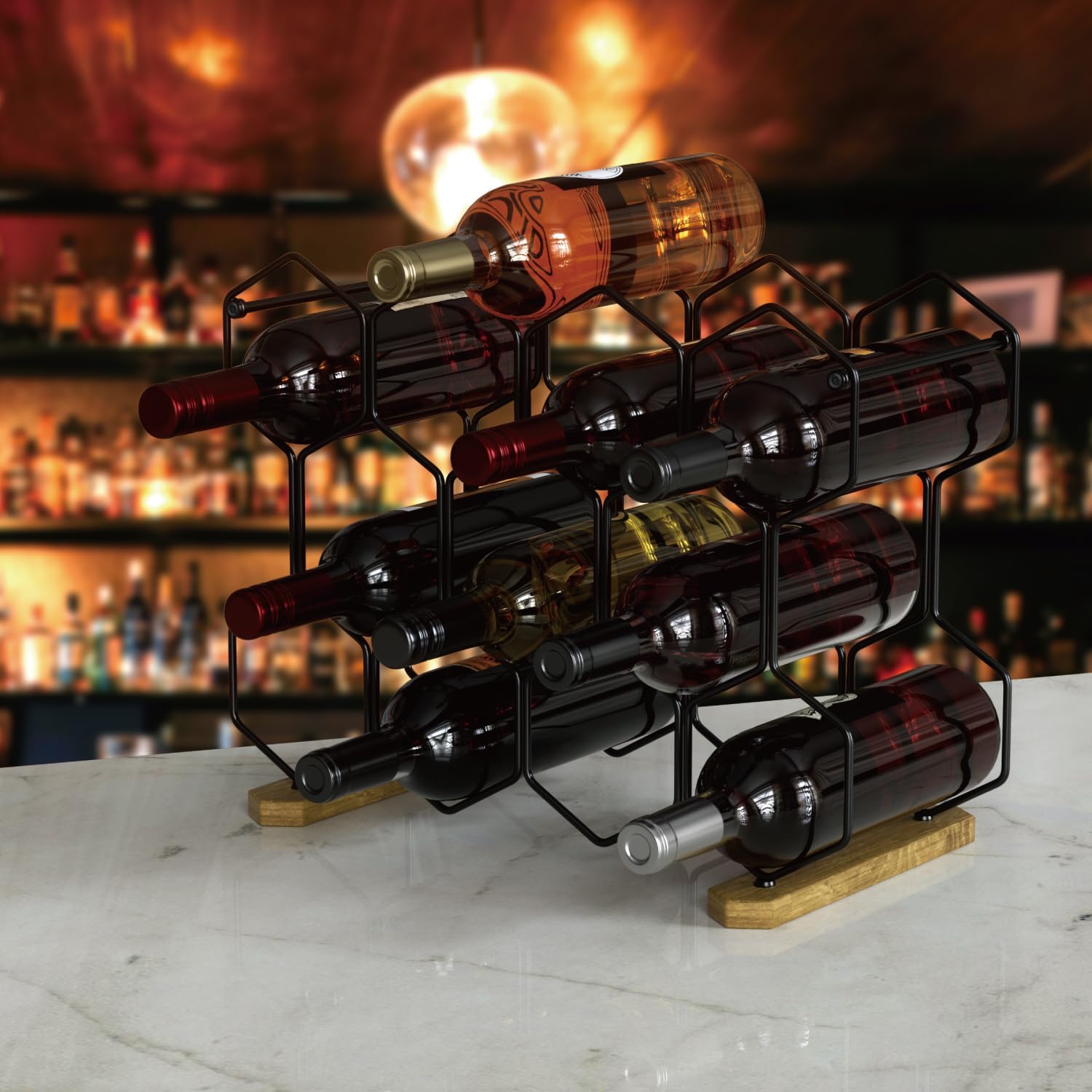 Buruis 14-Bottle Wine Rack with Acacia Base