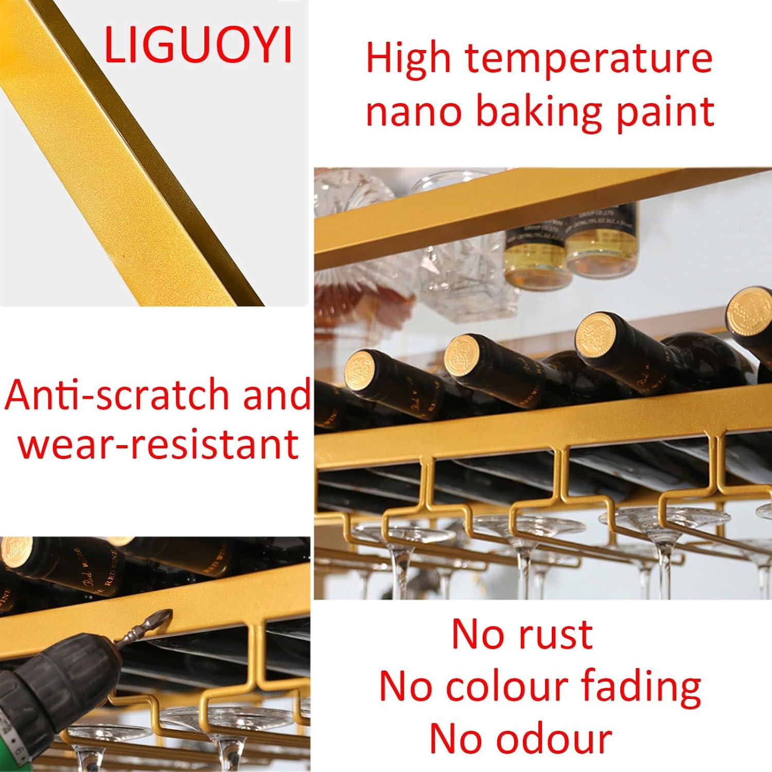 LIGUOYI Adjustable 3-Layer Wine Glass Hanger 1