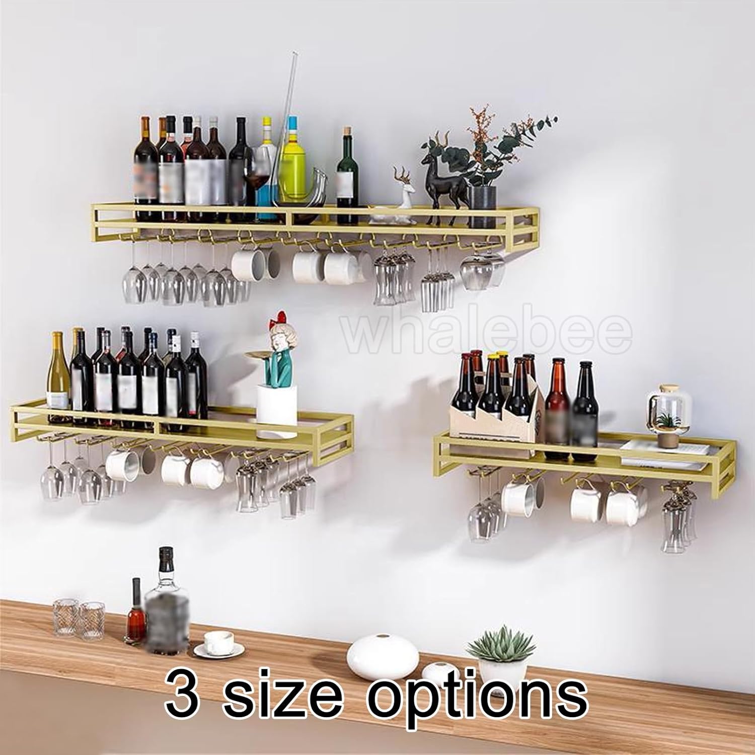 Wine Glass Rack Wall Mounted 5-9 Rows Metal Holder