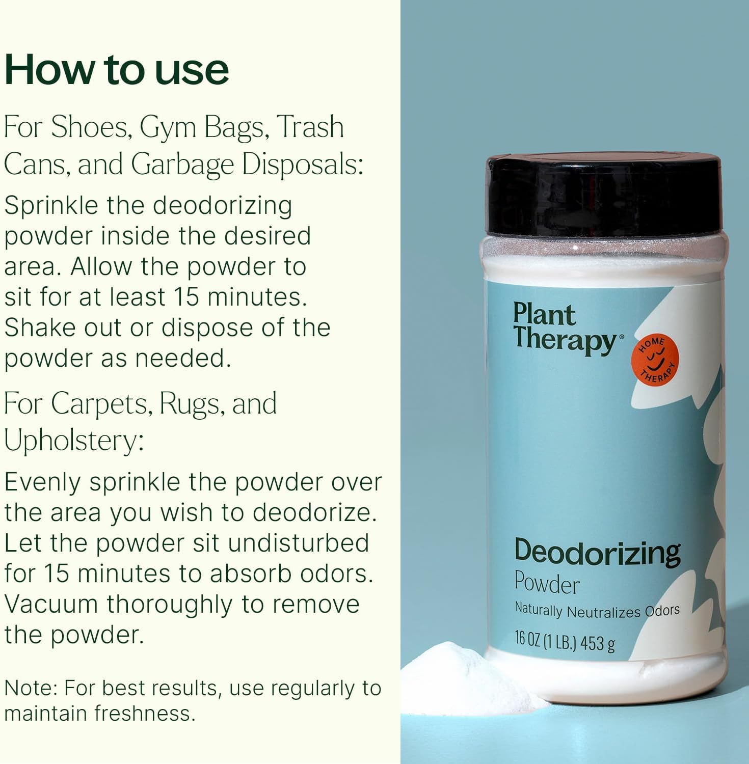 Plant Therapy Deodorizing Powder 16 oz - Natural Odor Eliminator