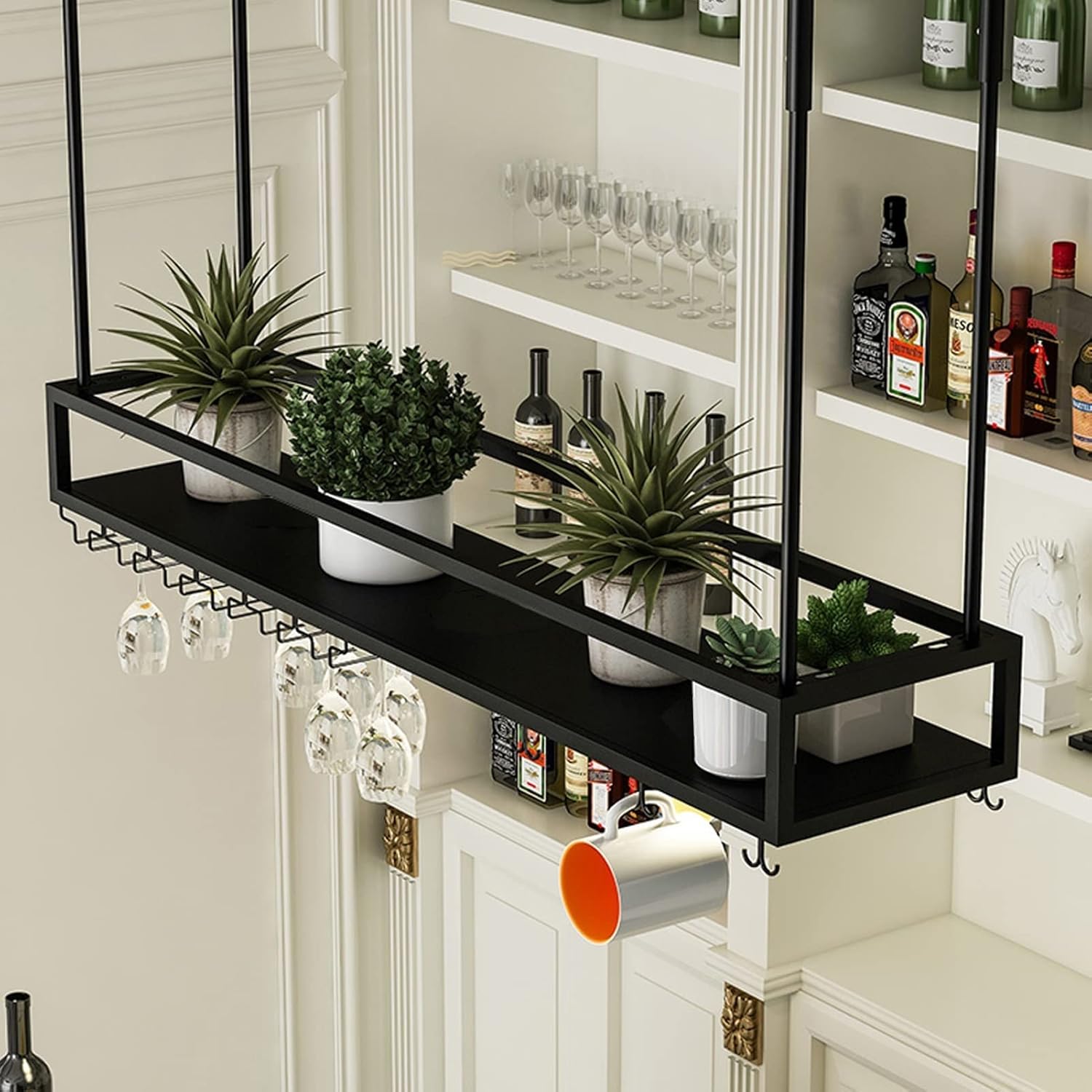 DASHADAO Hanging Wine Glass Rack - Black Stemware Holder