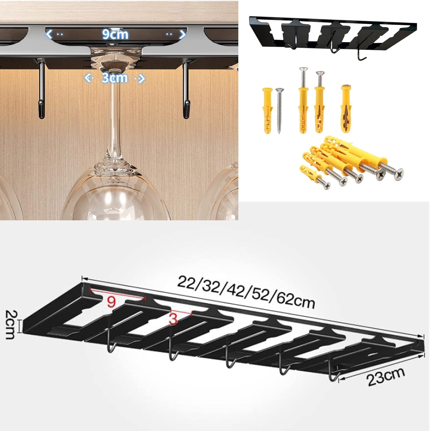 Stainless Steel Wine Glass Rack Holder 2 Slots Black Durable Adjustable