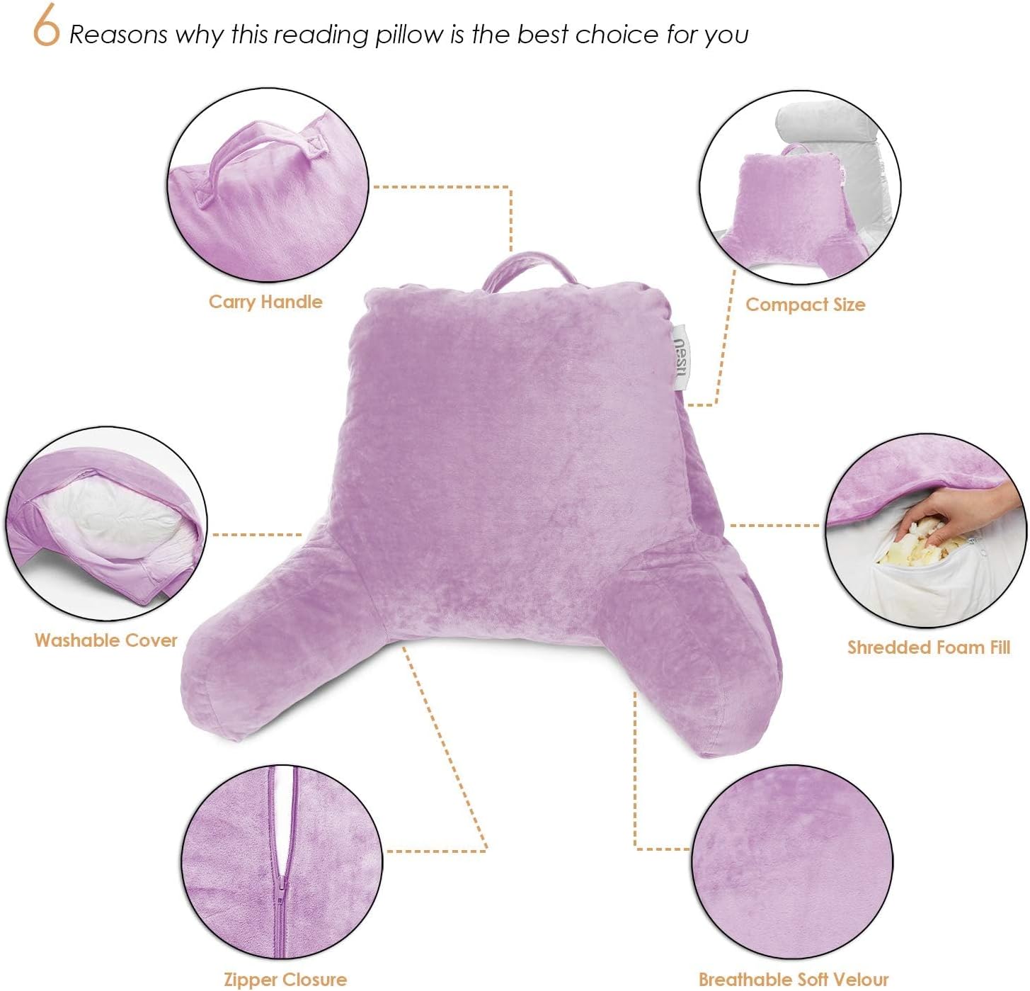 Nestl Reading Pillow with Lap Desk - Lavender 1