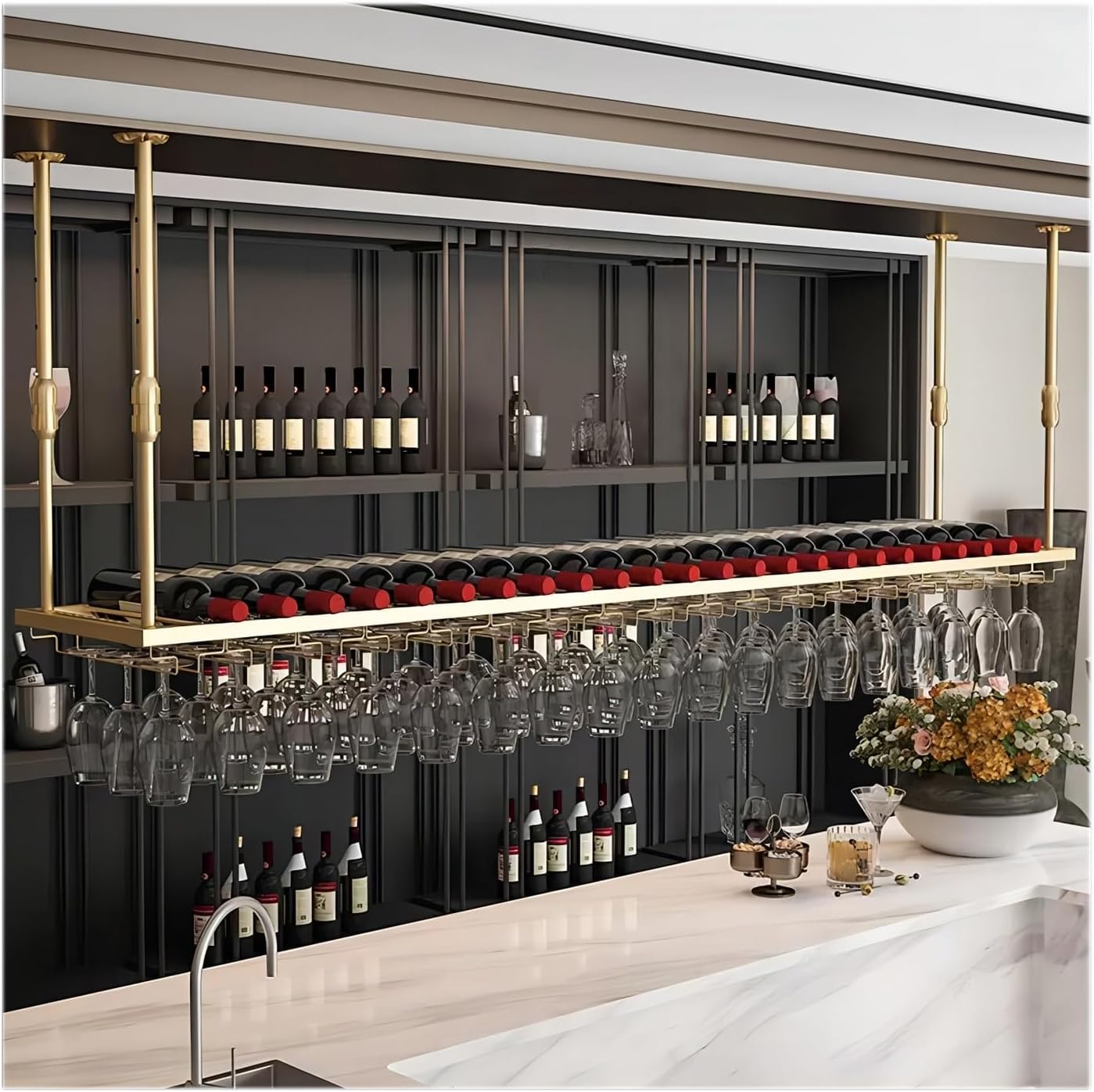 LIGUOYI Hanging Stemware Holder Adjustable Wine Glass Display Stand
