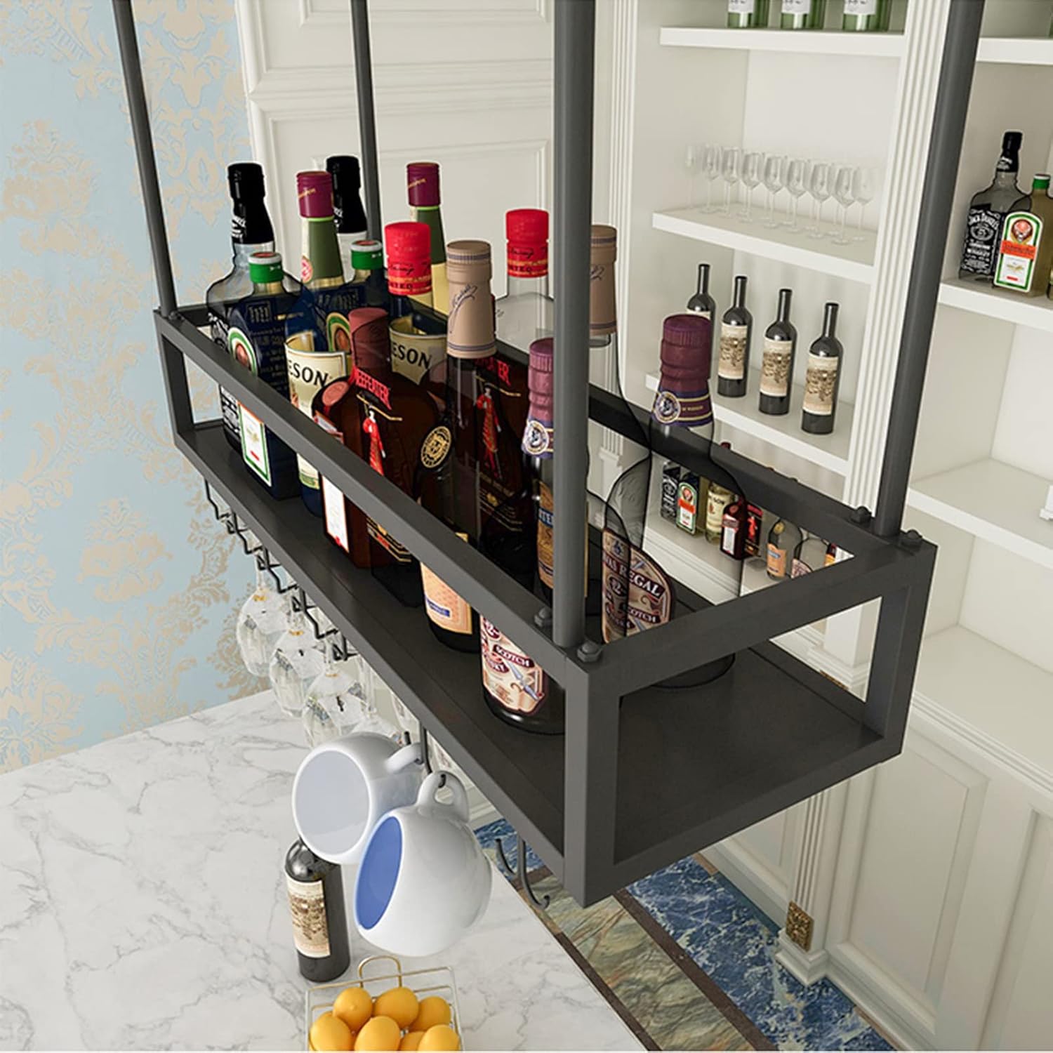 LASEVE Wall-Mounted Wine Rack with Adjustable Arms and Bottom Holder