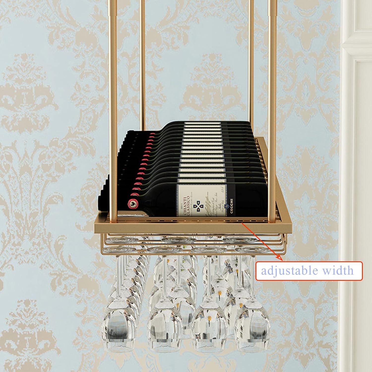 DASHADAO Gold Hanging Wine Glass Rack with Stemware