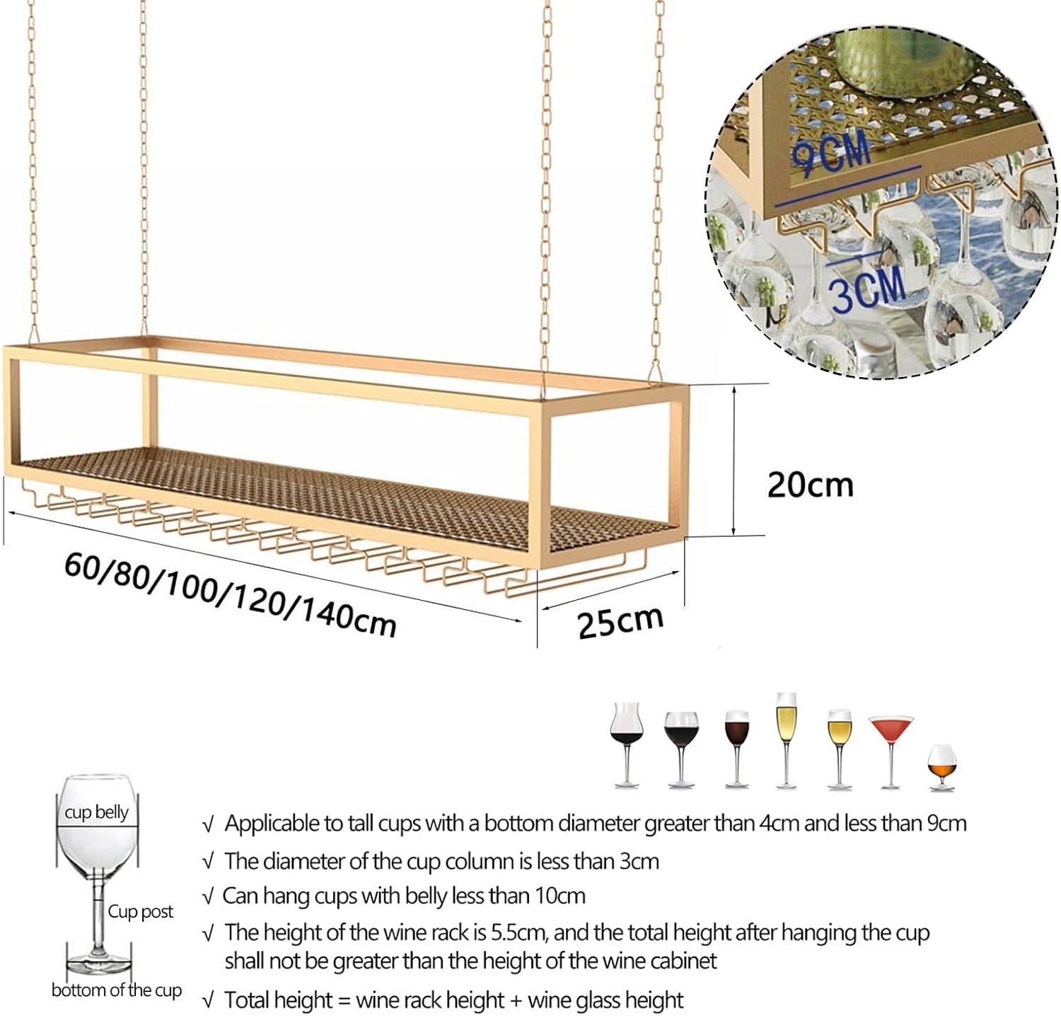 Suuim Ceiling Metal Iron Chain Wine Glass Rack