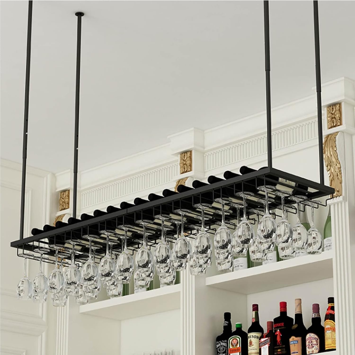 Adjustable Under Cabinet Wine Glass Holder with Stemware Storage Rack