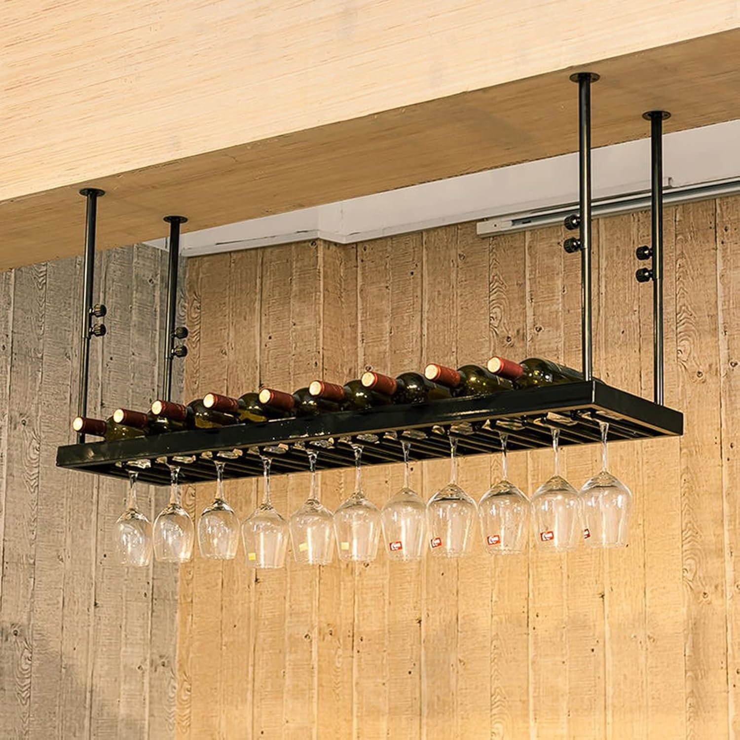 Suuim Ceiling Wine Racks Metal Adjustable Holder for Kitchen Bar