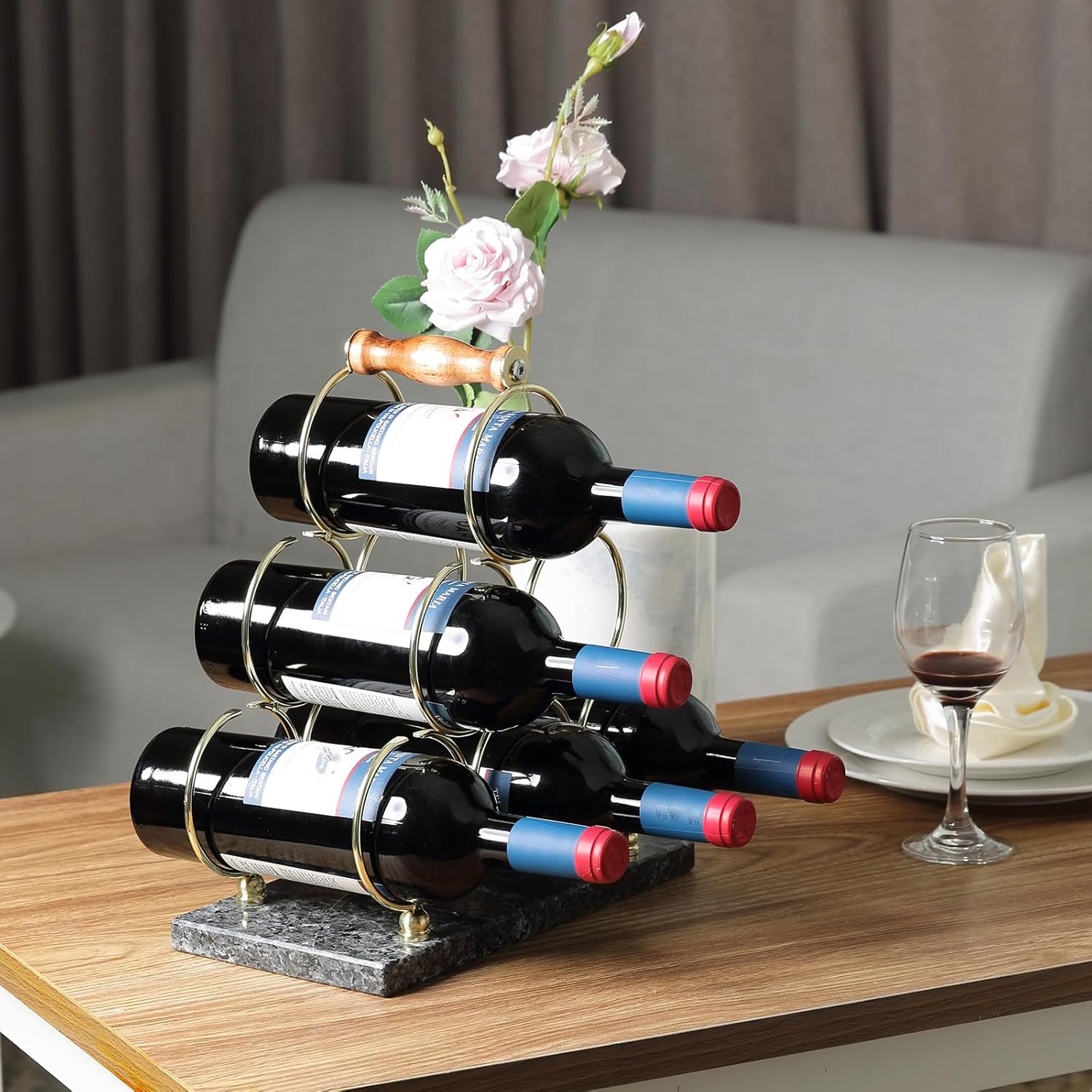 BCS 6-Bottle Marble Wine Rack - Blue Pearl