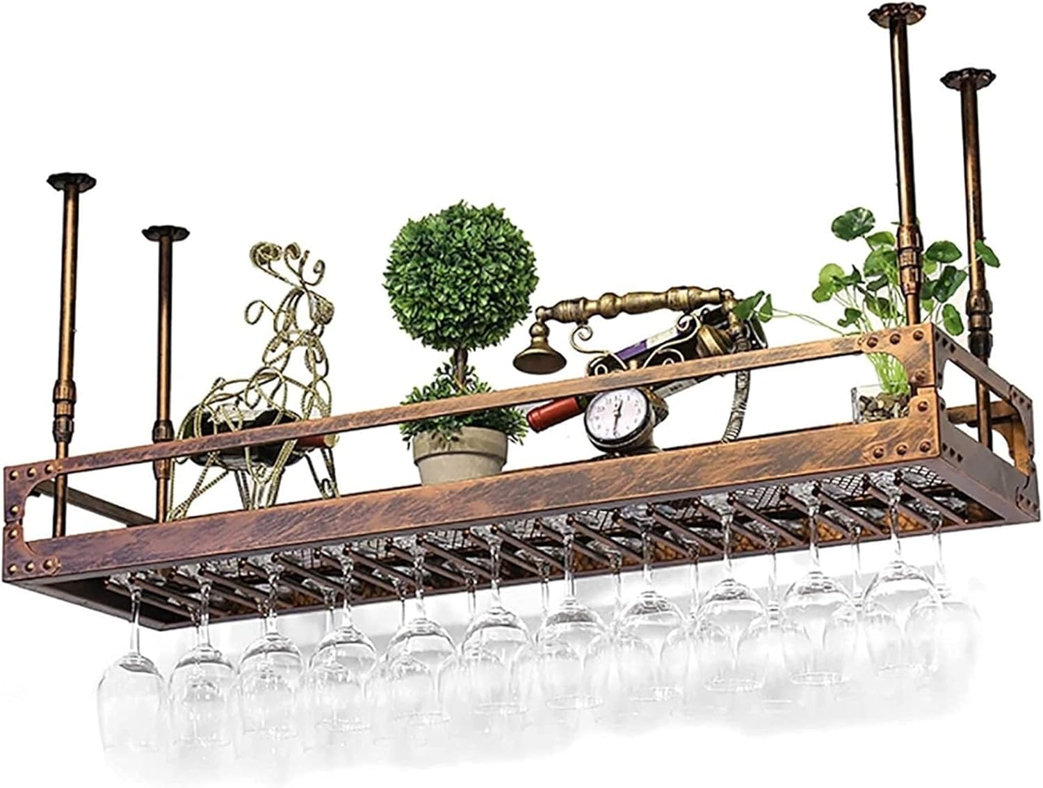 Suuim Hanging Wine Rack with Glass Holder and Shelf 1