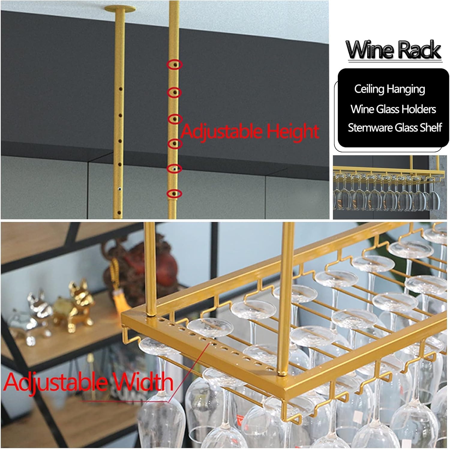Adjustable Metal Wine Rack for Bar and Kitchen
