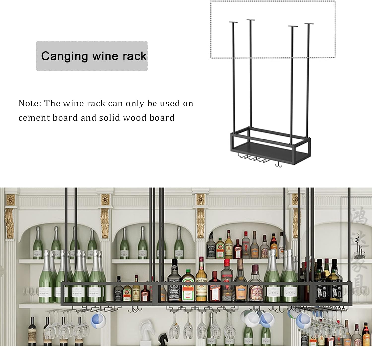 DASHADAO Hanging Wine Glass Rack - Black Stemware Holder