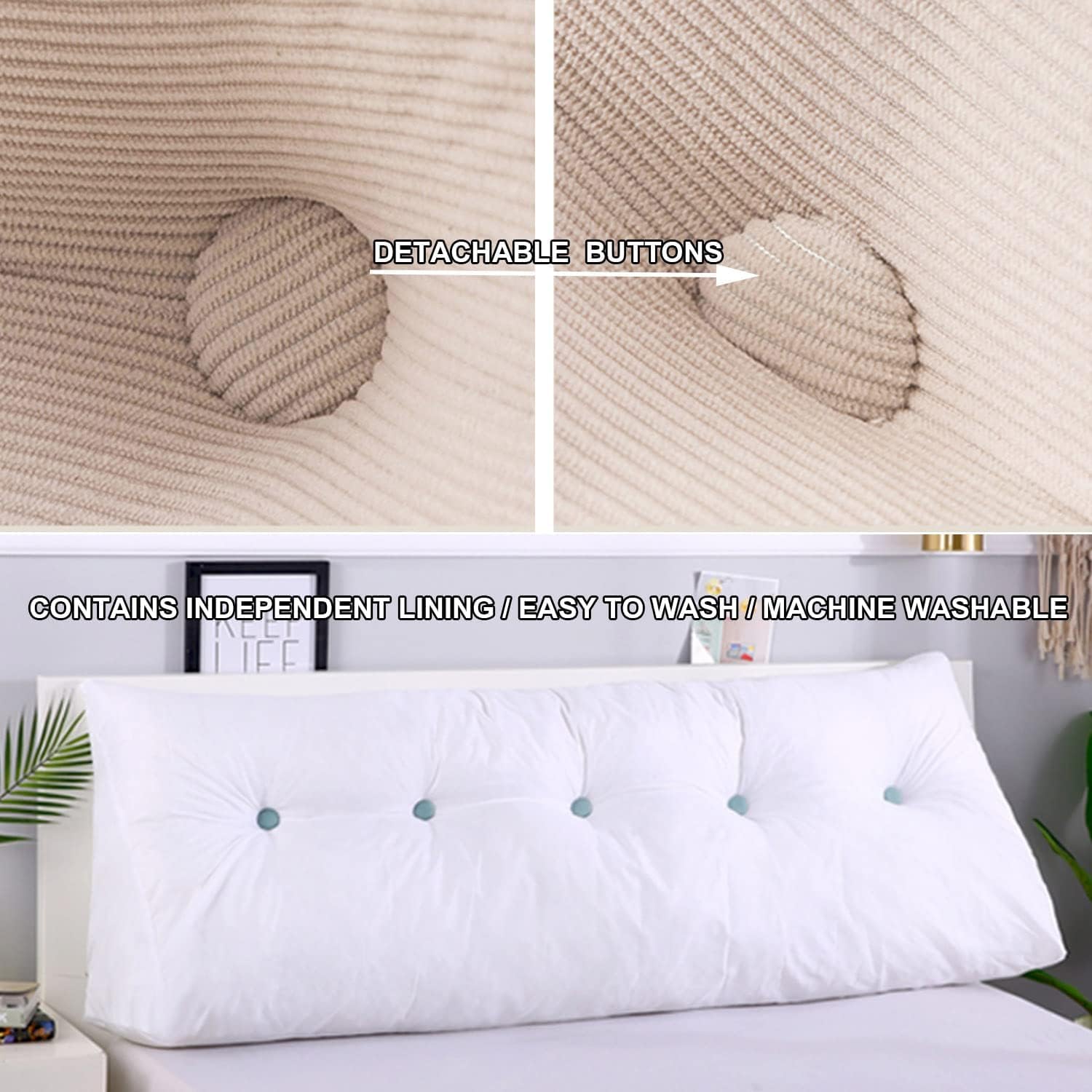 COZMAX Queen Size Headboard Pillow with Fleece and Zipper