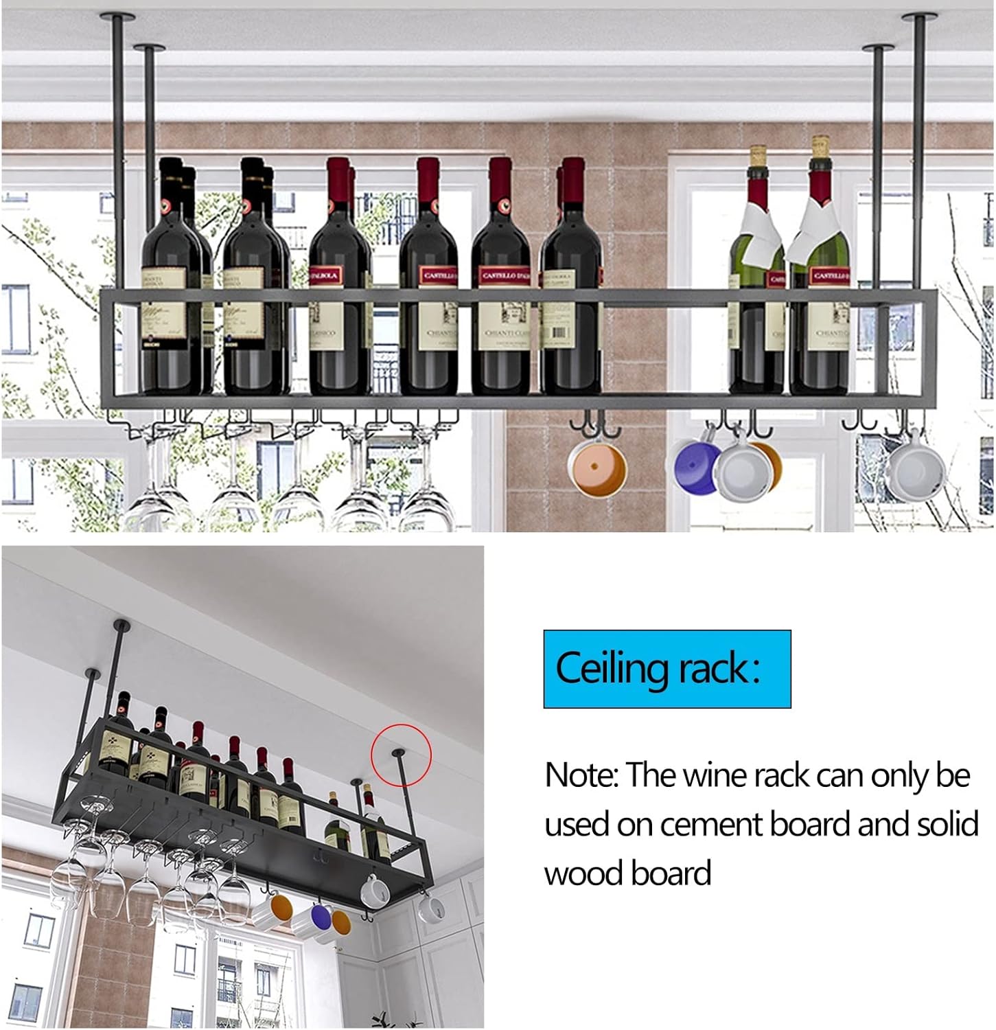 Suuim Metal Wine Glass Rack for Ceiling and Cabinet