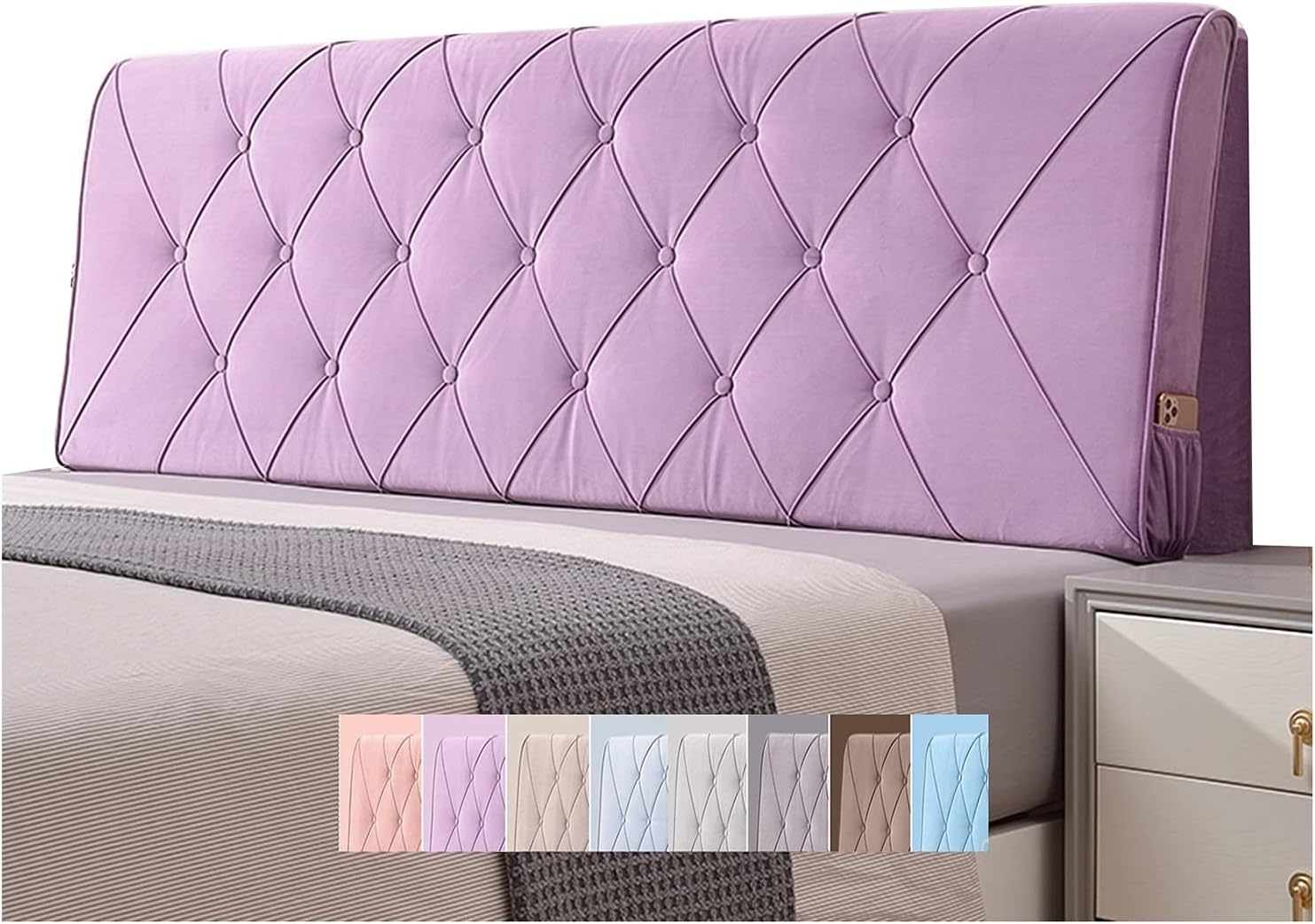 CHIAPERINI Liangjun Headboard Cushion - 90x60x10cm Purple Reading Pillow with Removable Cover