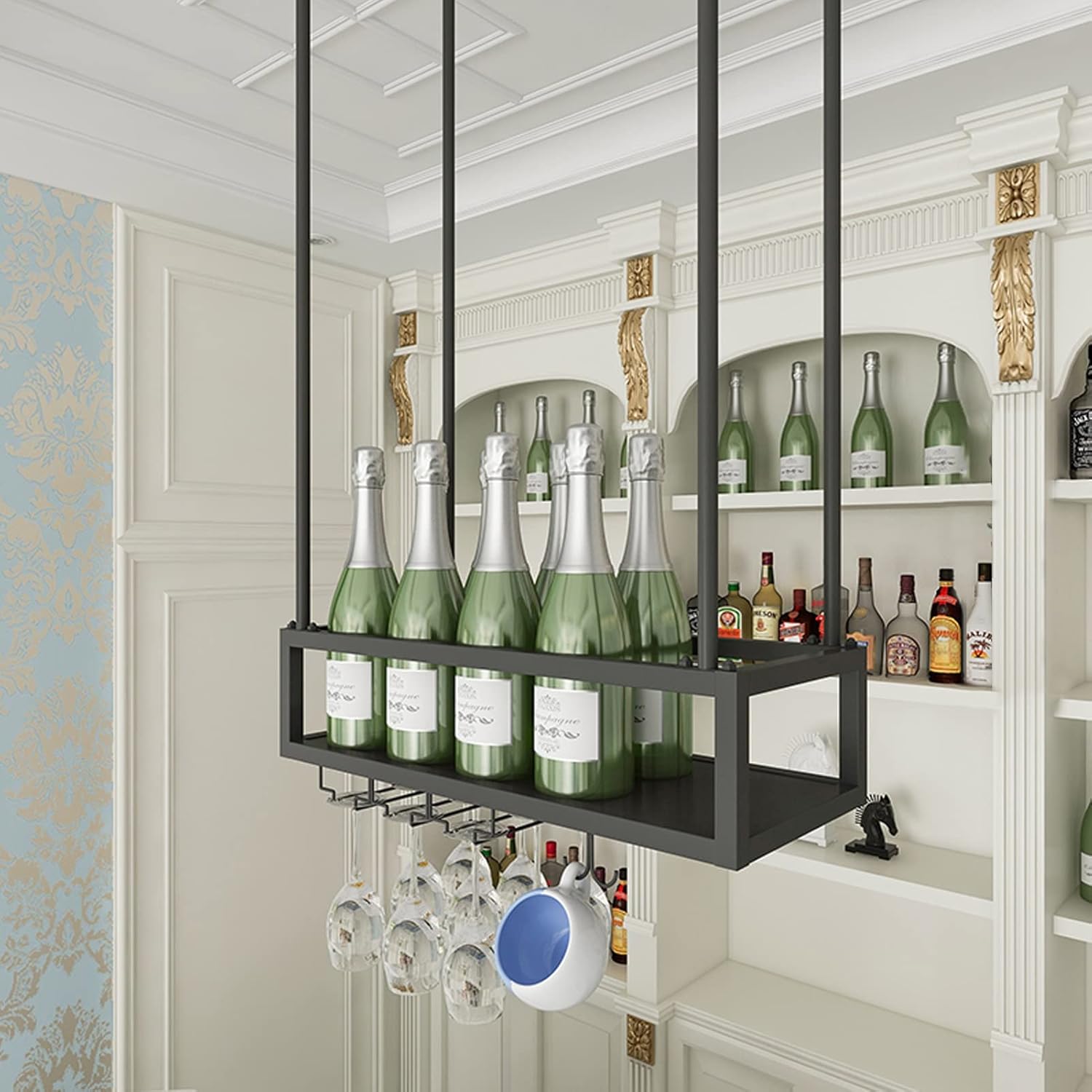 DASHADAO Hanging Wine Glass Rack - Black Stemware Holder