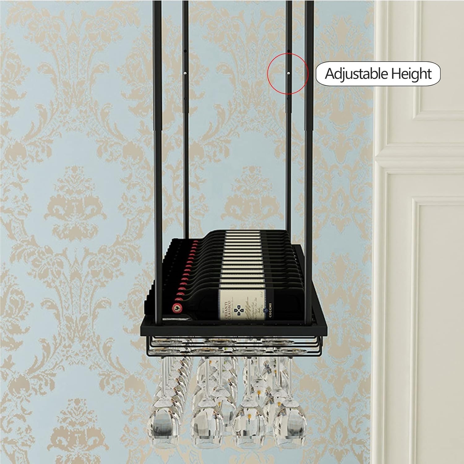 Adjustable Under Cabinet Wine Glass Holder with Stemware Storage Rack